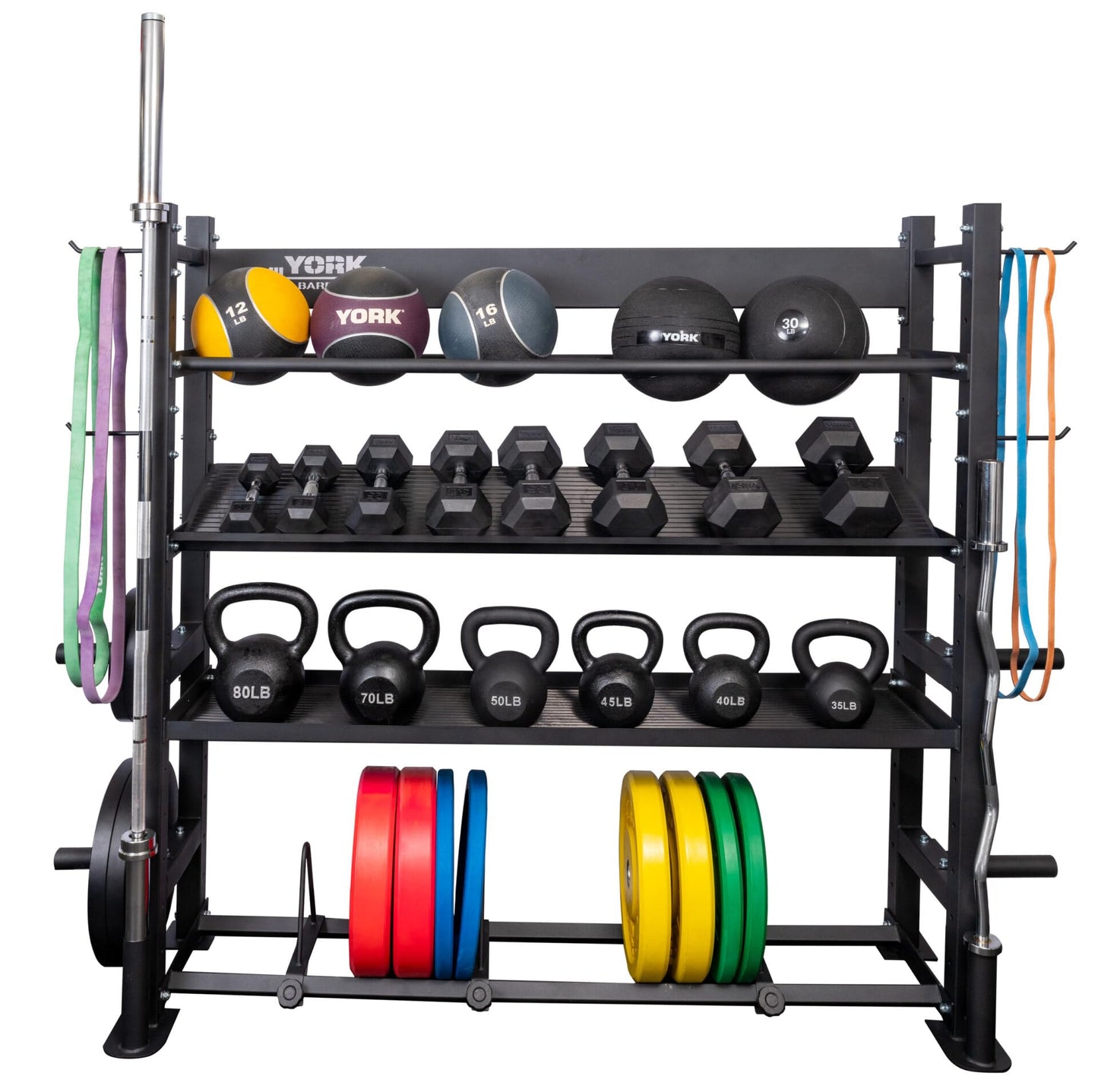 Hydra Fitness Exchange Multi-Purpose Gym Storage Rack – Heavy Duty Fitness Equipment Organizer with Dumbbell Shelf, Bumper Plate Storage, Olympic Bar Holders, Ball Rack & Accessory Hooks