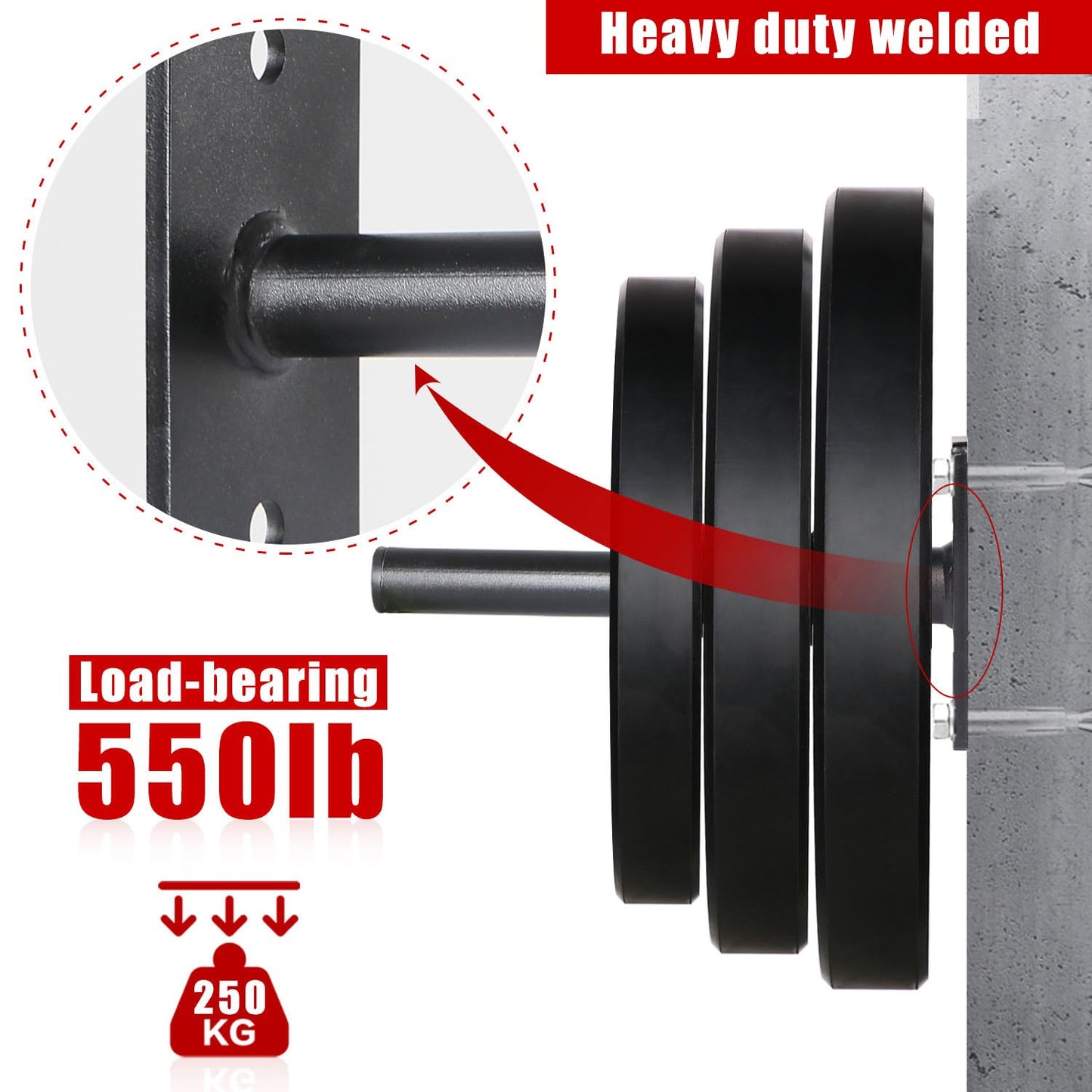 SYL Fitness Wall Mounted Weight Plate Holder, Wall Weight Storage Rack - Fit 1" Weight Plates (Weight Holder for 1" Plates)