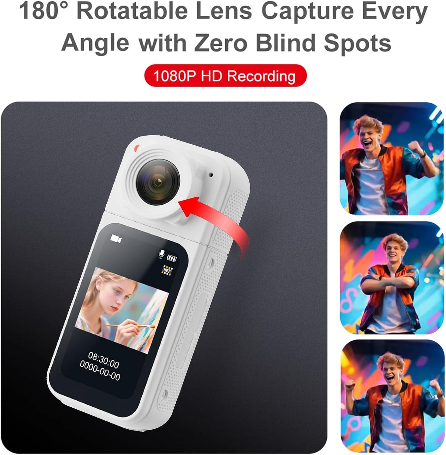 1080P Zyyini Action Camera, Mini Body Wearable Portable Thumb Camera Video Recorder with Magnetic Lanyard, One Click