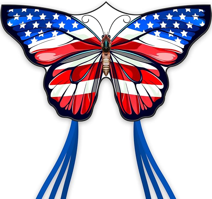 American Flag Butterfly Kite for Kids & Adults,Extremely Easy to Fly for Beginners，Outdoor Fun Kite Present Summer Kites Butterfly for Kids Toy