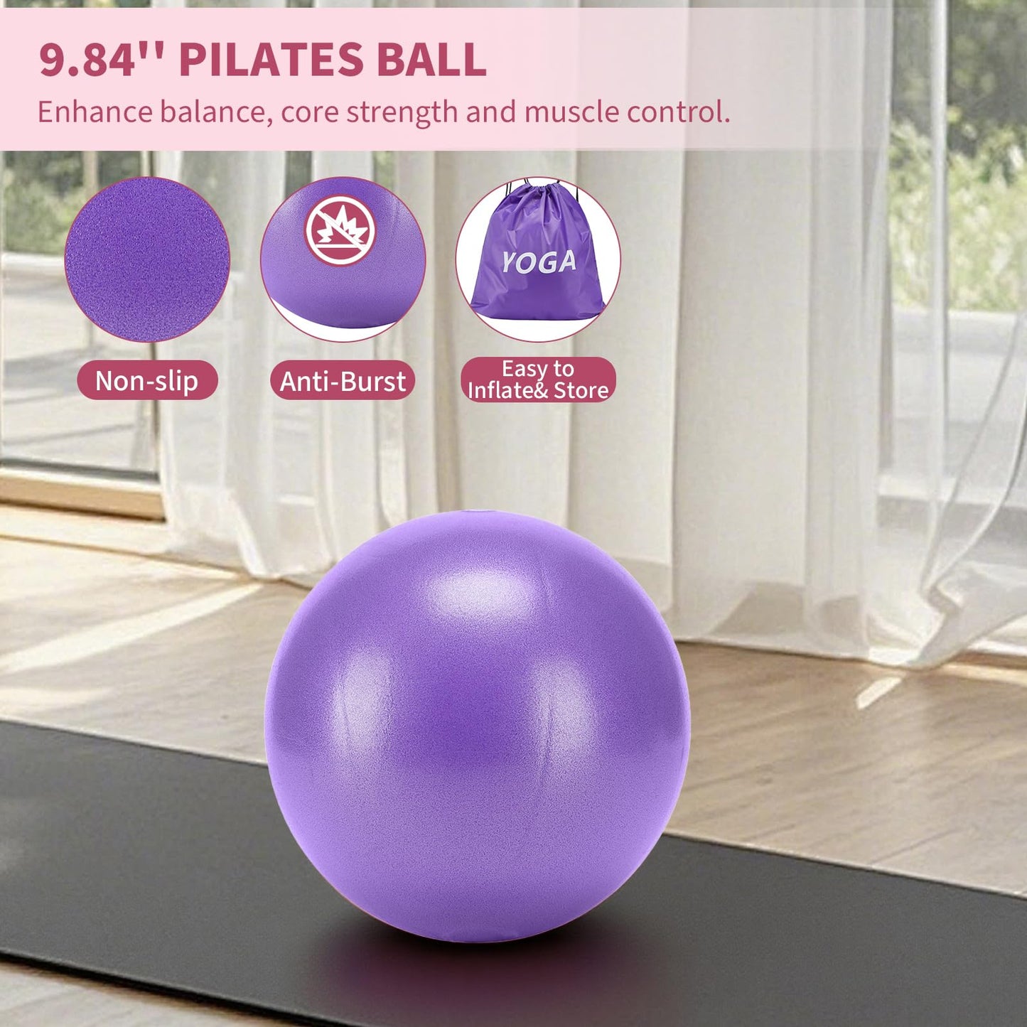 FITOUNOS Pilates Ring Set for Women, Home Workout Pilates Equipment with Resistance Bands, 14'' Magic Circle, Mini Ball, Pilates Starter Kit for Strength (Purple)