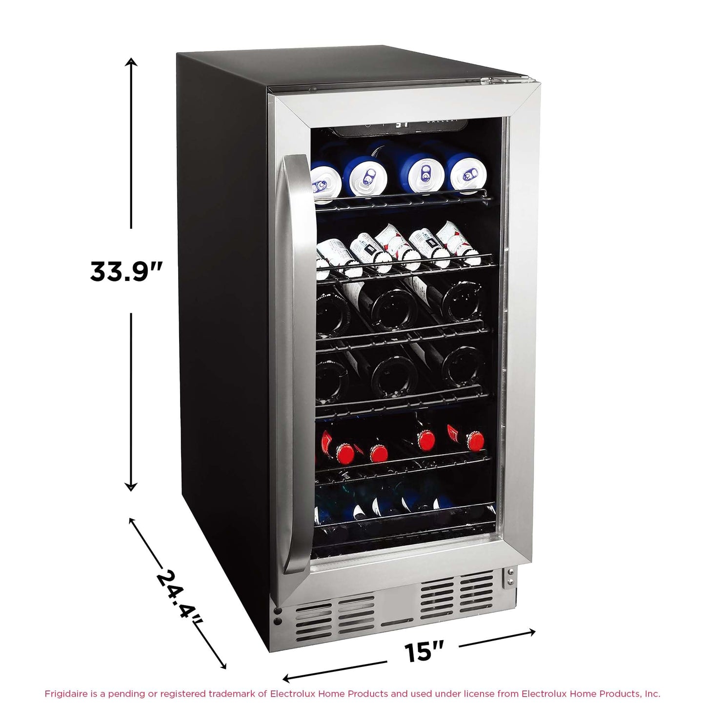 Frigidaire Gallery, 22.5" Wide Beverage Cooler, 30-Bottles Stainless Steel, with Lock, Tempered Glass Door, Frost Free, Glass Door, Stainless Steel, Built-in