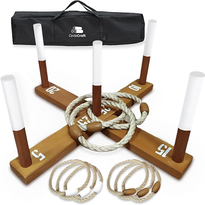 Outdoor Ring Toss Game for Adults - Perfect Lawn and Backyard Game for Adults and Family - Outdoor Yard Games for Fun Activities on Easter and Festivals - Wooden Ring Toss with Carrying Case