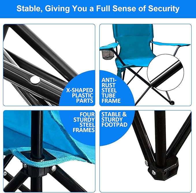 Folding Camping Chair, 225lb Capacity, Includes Cup Holder & Side Storage Bag, 5.5lbs Portable for Beach, Camping, Sport,Blue