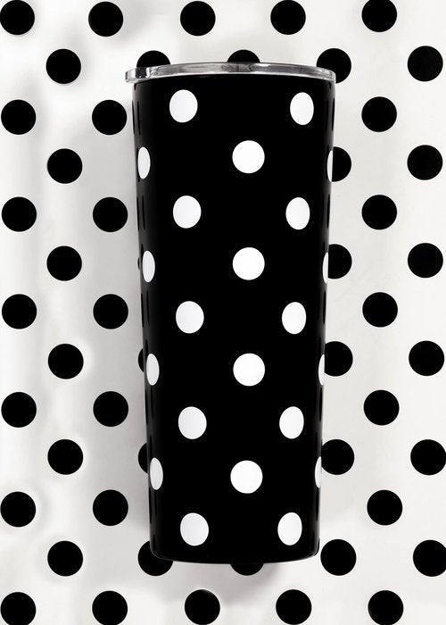 kate spade new york Cute Stainless Steel Mug, 24 Ounce Travel Tumbler, Double Wall Insulated Cup with Lid, Picture Dot (Black/White)