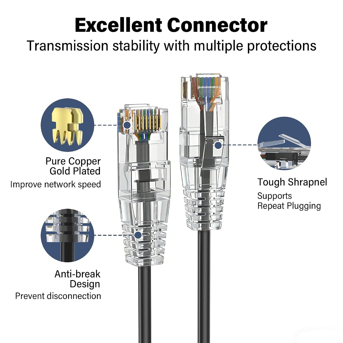 Cat6A 1.5ft 24-Pack, 10Gbps Cat8 Cat7 Jadaol Patch Cables Support Network, Snagless Ethernet Patch Cable for Short