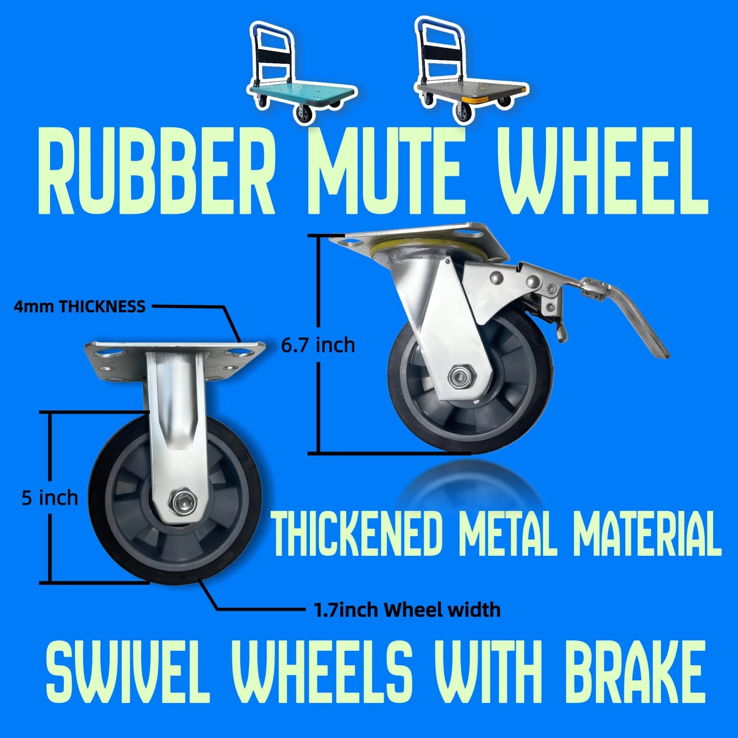 YVZNC Heavy Duty Flatbed Cart with Brake Wheels,Push Cart Dolly,Suitable for Outdoor and Warehouse Workers for Moving Goods on Smooth and Rough Surfaces,Carries 1323lbs（35.4"x23.6"x34.6"）