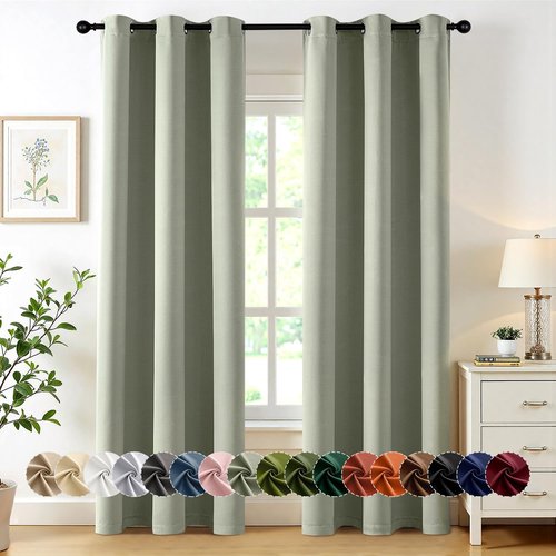 MIULEE Sage Green Blackout Curtains - Thermal Insulated Room Darkening Drapes | 84 Inches Long, 2 Panels