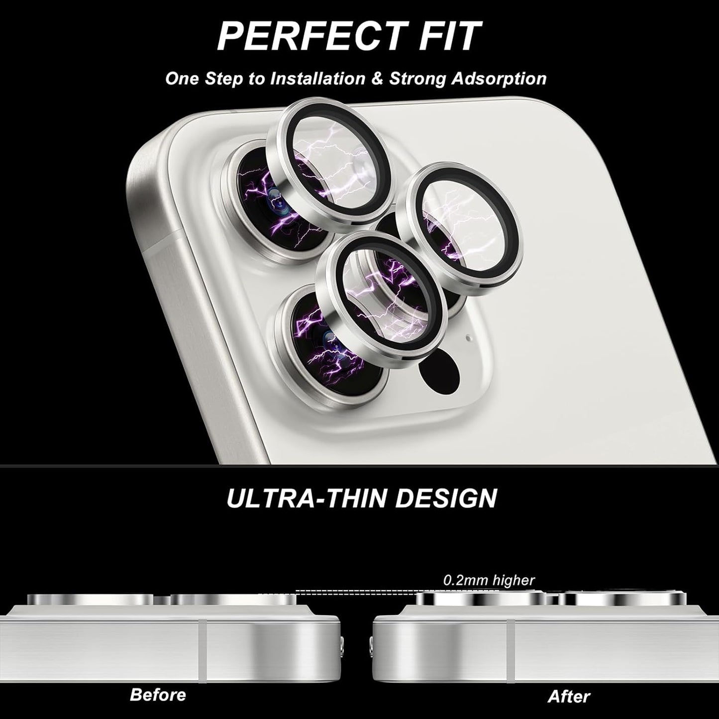 9H for Pro/Pro Max Camera Lens Protector, Hardness Tempered Glass Camera Screen Protector, Strong Adsorption Individual