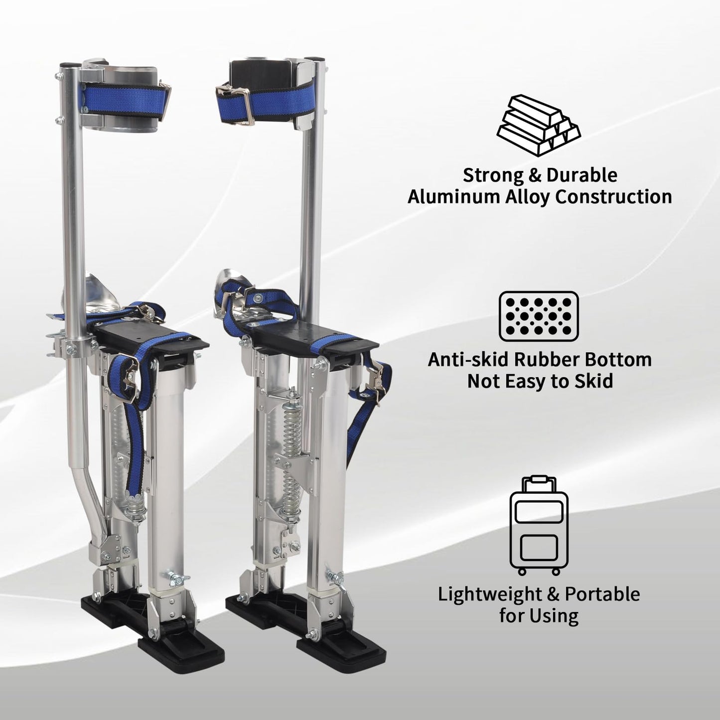 TBAPFS Drywall Stilts 15-23 Inch Height Adjustable Lifts Aluminum Tool for Painting Finishing Pruning Branches Cleaning - Silver (15" - 23")