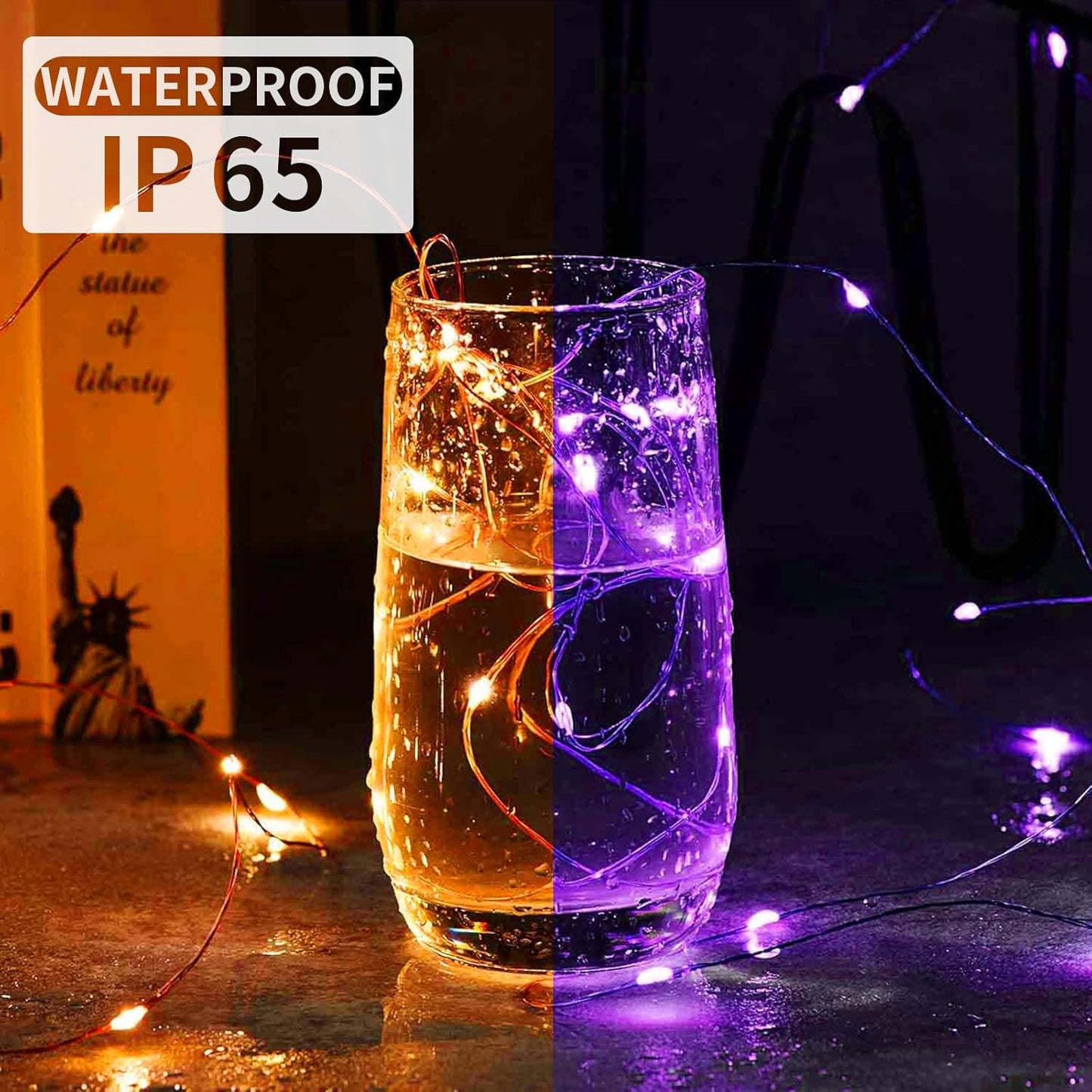 Skiennix 24-Pack Fairy Lights - 7Ft 20 LED Twinkle String Lights | Battery Operated & Waterproof for Parties, Weddings, Christmas, and Valentine's Day - Orange & Purple