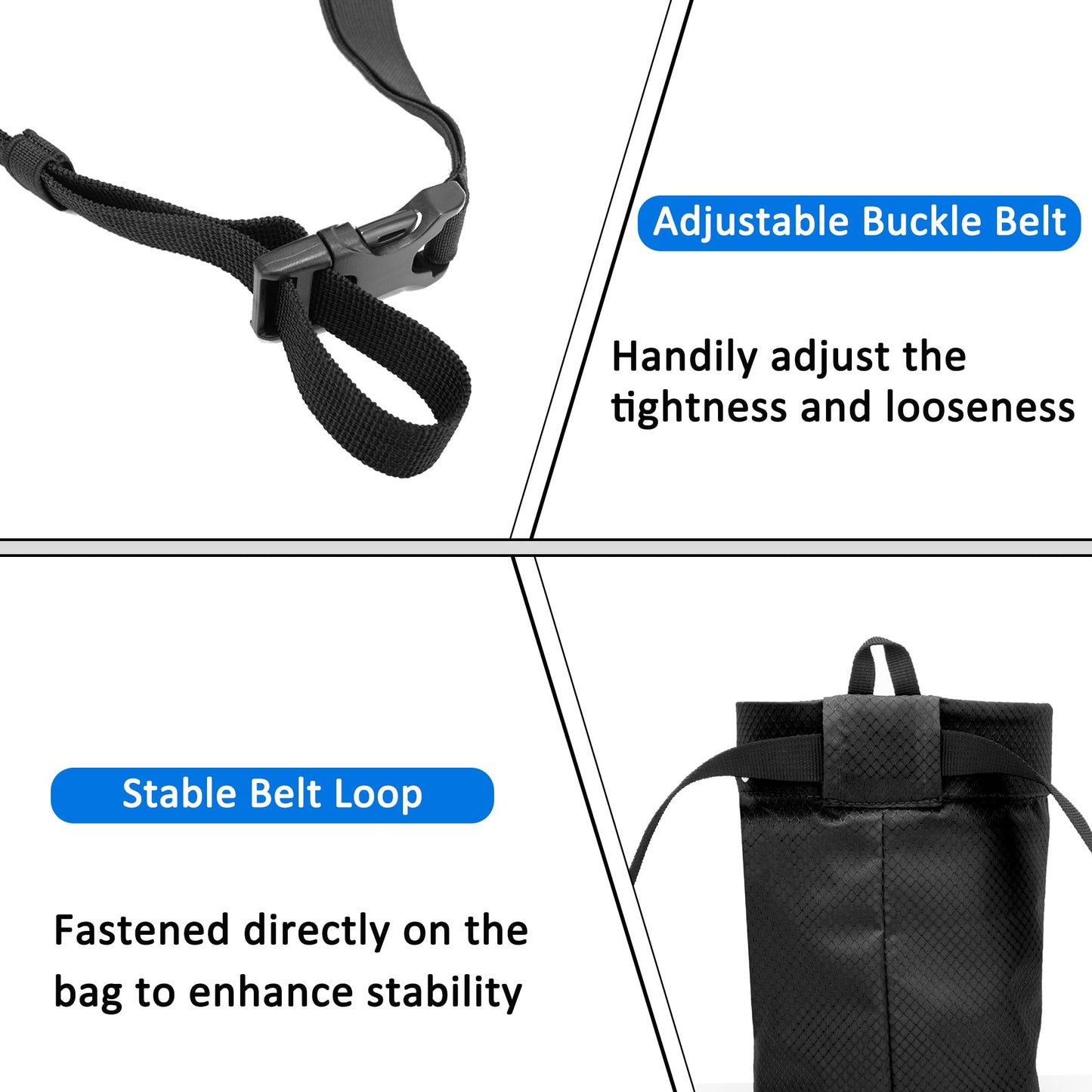 Chalk Bag for Rock Climbing Bouldering, Sealable Drawstring Closure, Capacious Zippered Pocket Athletic Chalk Bag with Waist Belt for Weightlifting, Gymnastics, Crossfit (Black)