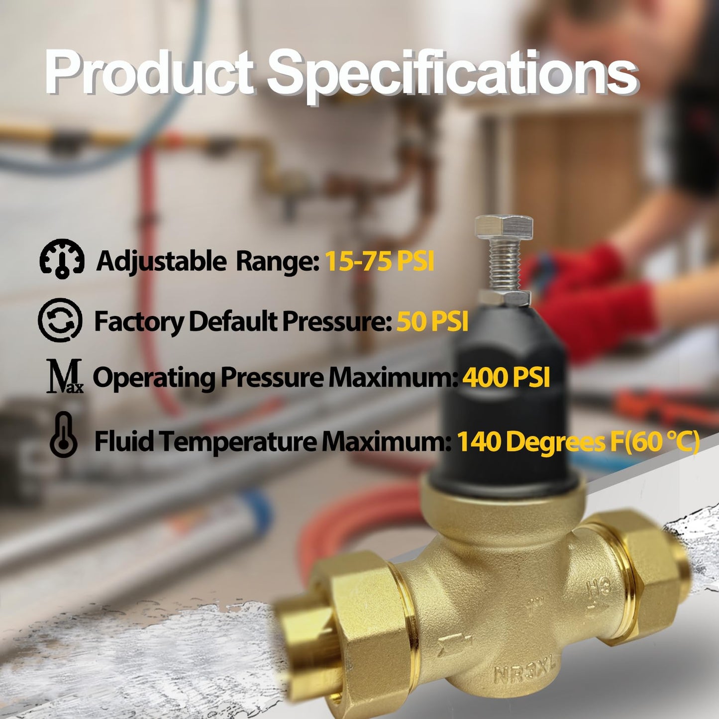 1-NR3XLDU 1" NR3XL Pressure Reducing Valve, Adjustable Water Pressure Regulator for Home with Stainless Steel Strainer Screen for Commercial (1 Inch)