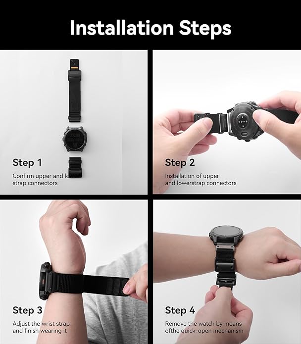 Aulumu C11 for Garmin Watch Band 22MM | Mag Buckle Slim Band | Memory Quick Release | Velvet Nylon Braid | Stainless Steel Magnetic Clasp