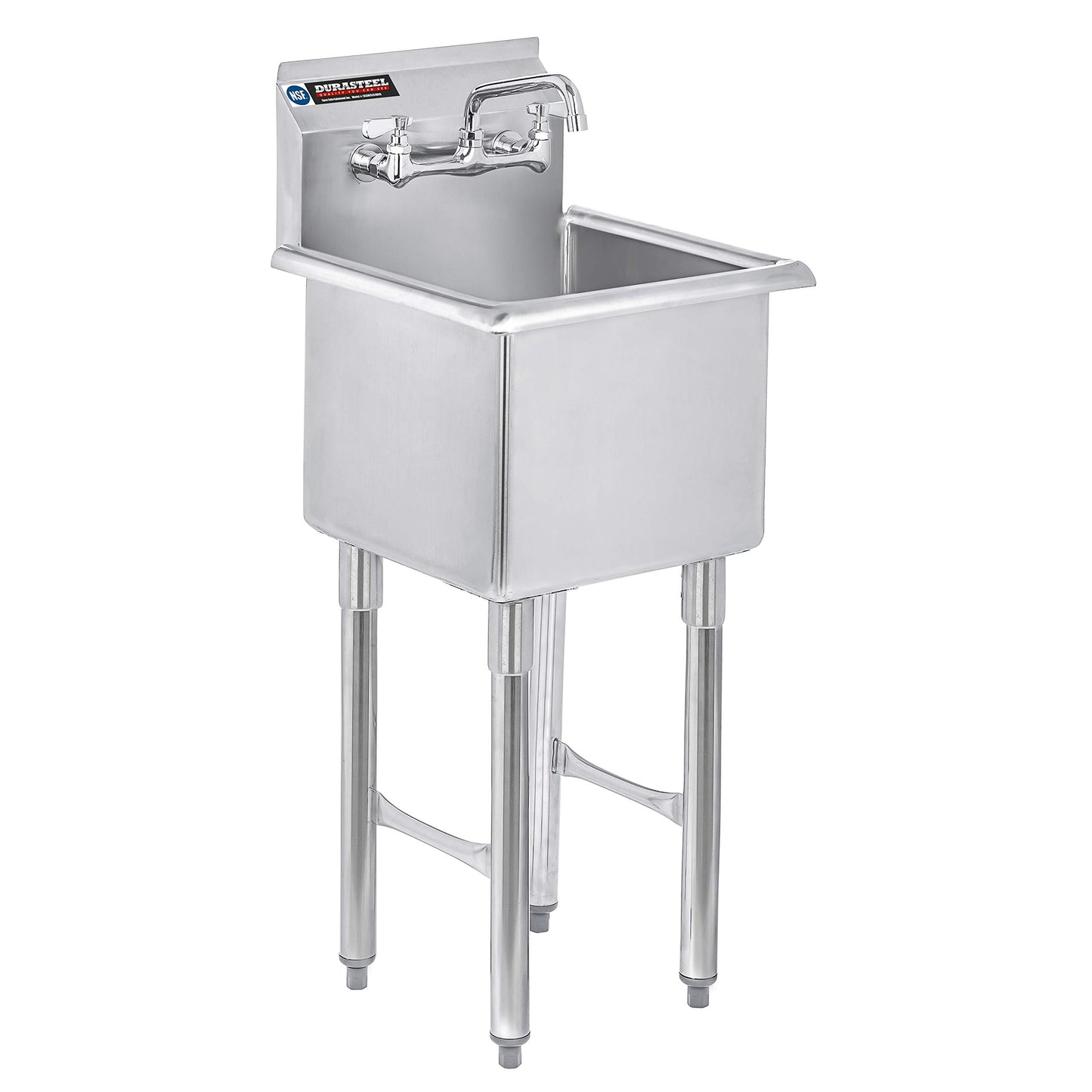 DuraSteel 304 Commercial Stainless Steel Utility Sink - 15 Inch Tub Freestanding Prep Kitchen Sink w/ Faucet - NSF Hand Wash Station for Kitchen Sinks, Outdoor, Laundry Room, Garage Small Kitchenette