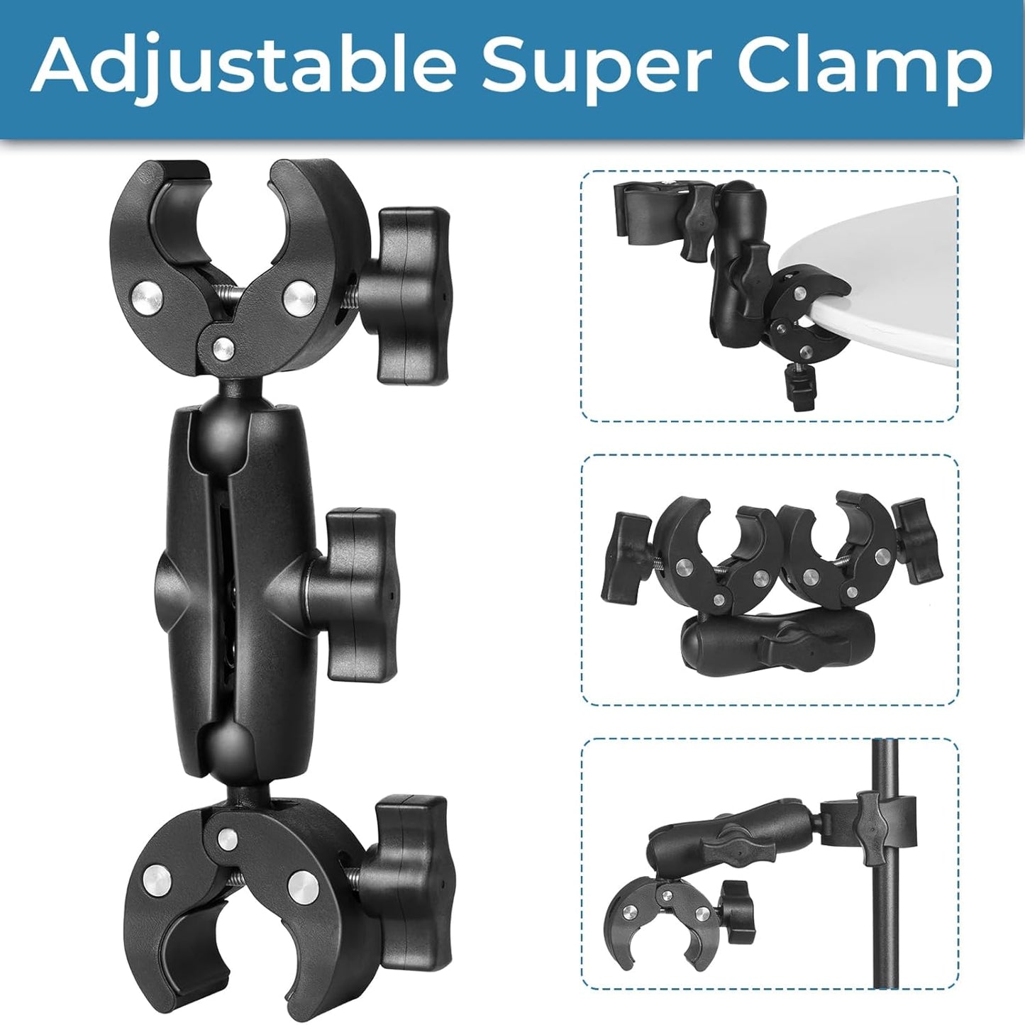 Sequpr Camera Clamp Mount for Gopro, Super Clamp Adapter Double Head Multifunction Holder for Motorcycle, Photography