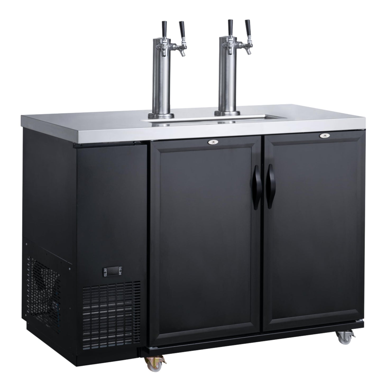 A-to-Z Supply 289-DKB60-M2 Kegerator Draft Beer Cooler, Stainless Steel Exterior & Interior, 2 Dispensing Towers, Electronic Controls, Temperature Range 33°-38°F, Automatic Defrost, Locking Doors