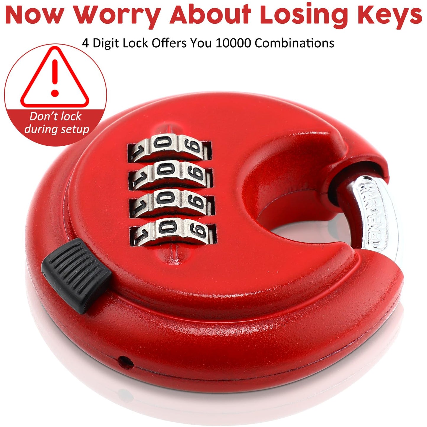 Maitys 10 Pack 4 Digit Combination Locks Stainless Steel Code Disc Lock Combo Padlock with Hardened Steel Shackle for Sheds Locker Storage Unit Gym Fence Gate Outdoor Indoor, Round (Red)