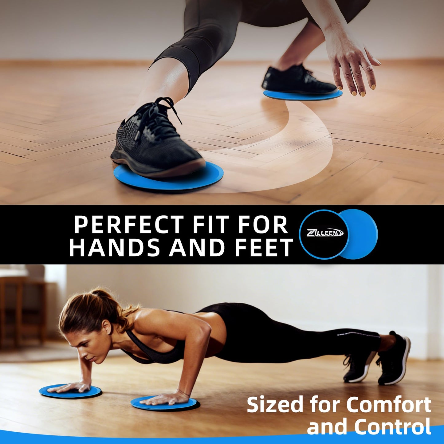 ZILLEEN Exercise Sliders for Working Out Blue Fitness Discs for Pilates Women Men, 2 Pack