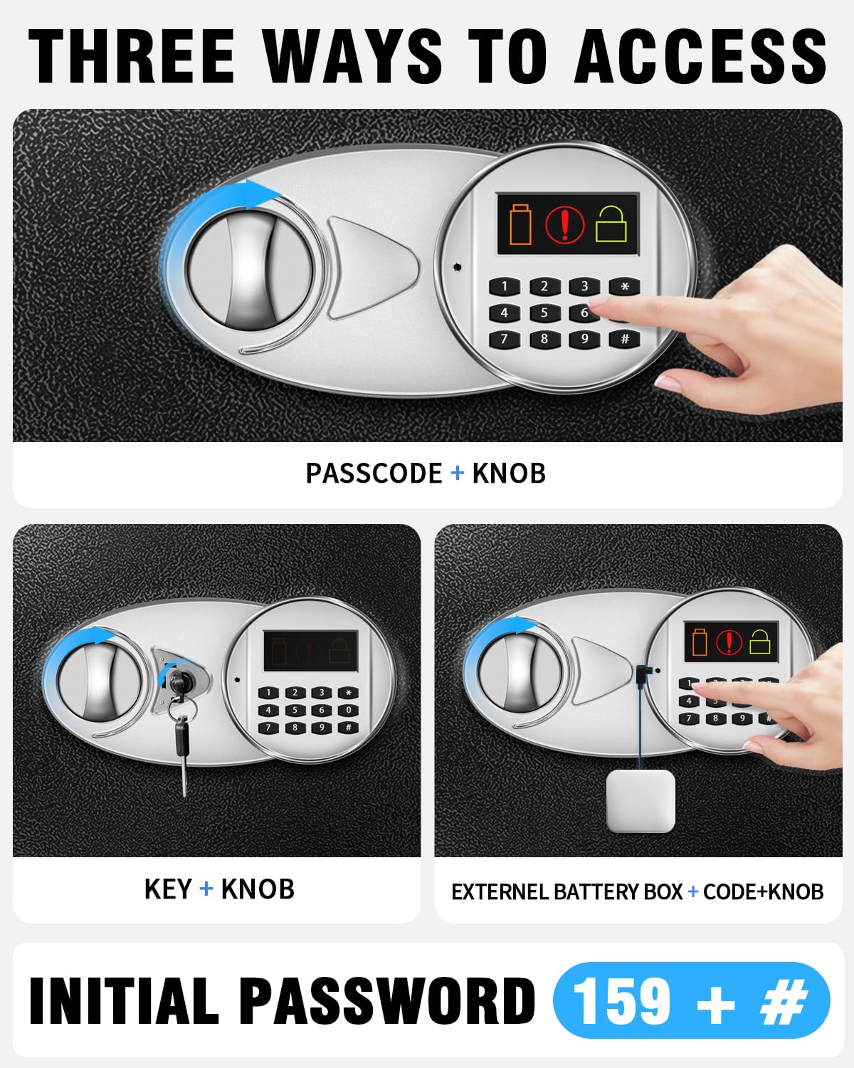TOTOY 3.5 Cu Ft Large Safe Box For Home Documents with Emergency Battery Box - Steel Fireproof Security Safe Lock Box with Electronic Keypad, LED Sensor Light- Safety Box For Cash, Jewelry