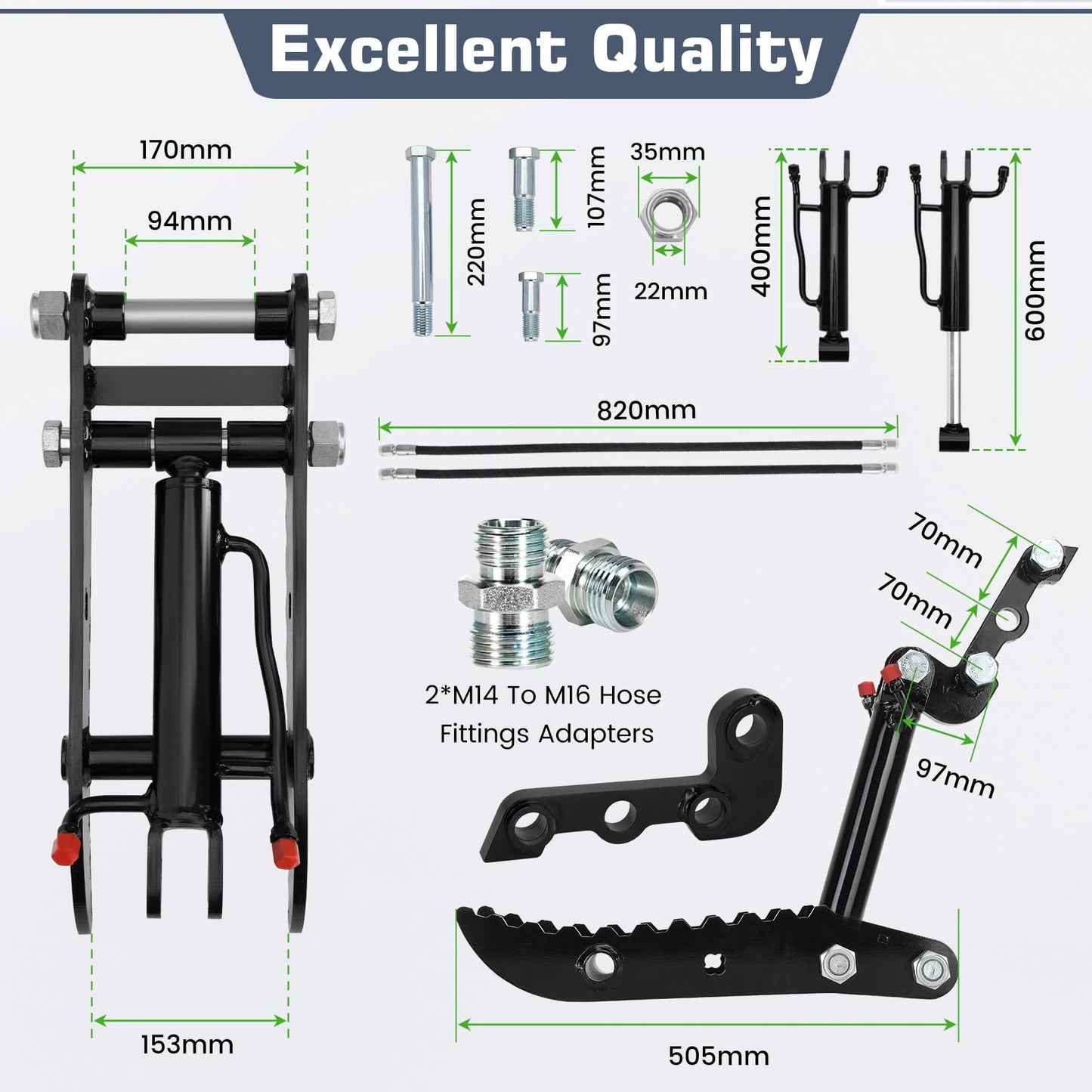 Mini Excavator Hydraulic Thumb,Compatible with Typhon&Agt Mini Excavators under 3 Tons,3-Hole Hydraulic Thumb for Chinese and L-Bracket Classic Mini Excavators,with L-Shaped Bracket&2 Hydraulic Hoses