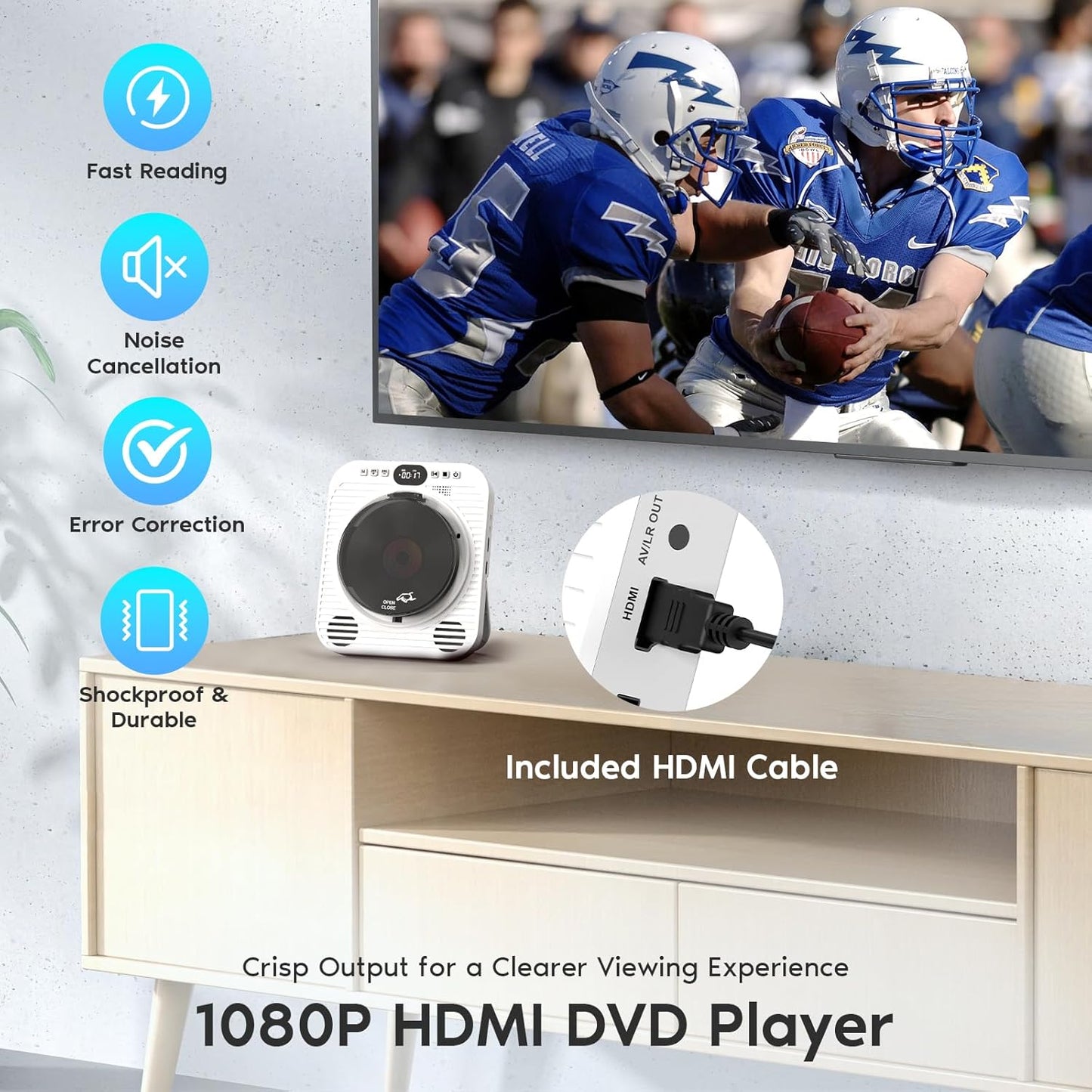 Ceihoit 1080P Mini CD DVD Player for TV Bluetooth CD/DVD Player with HDMI AV Cables, Built-in Speakers, USB & AUX