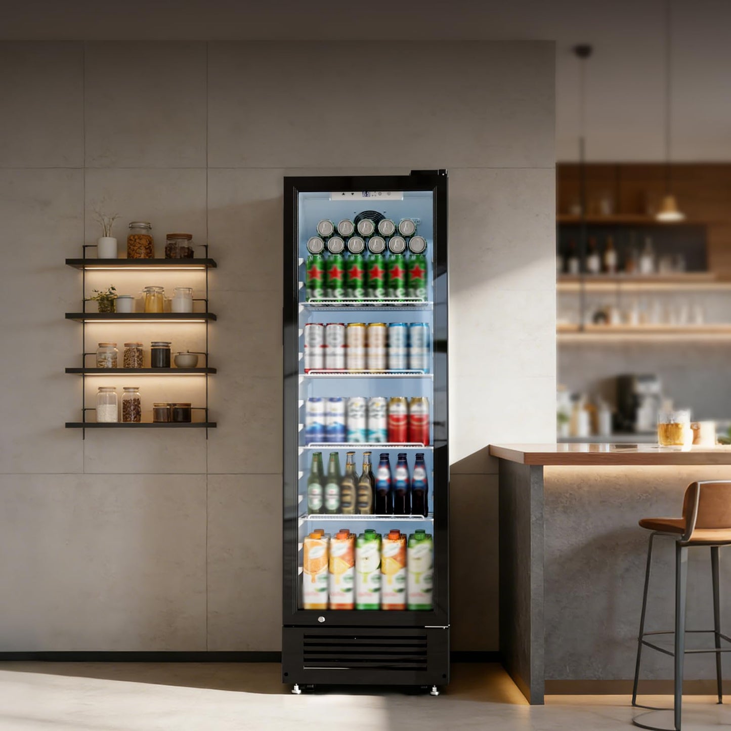 Kismile 9 Cu.Ft Large Commercial Refrigerator, Beverage Refrigerator with Wheels, Lock & Key, Adjustable Shelves, Double-Tempered Glass Drink Fridge for Bar, Restaurant, Home or Outdoor