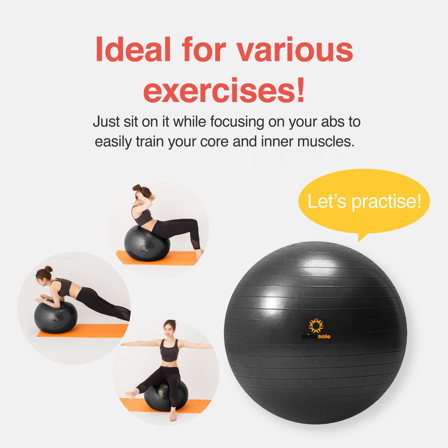 Primasole Stability Ball 55cm(21.7inch- 65cm(25.6inch) Diameter Thickened Yoga for Pregnancy & Exercise - Fitness Ball for Pilates, Office Chair and Birth Support.