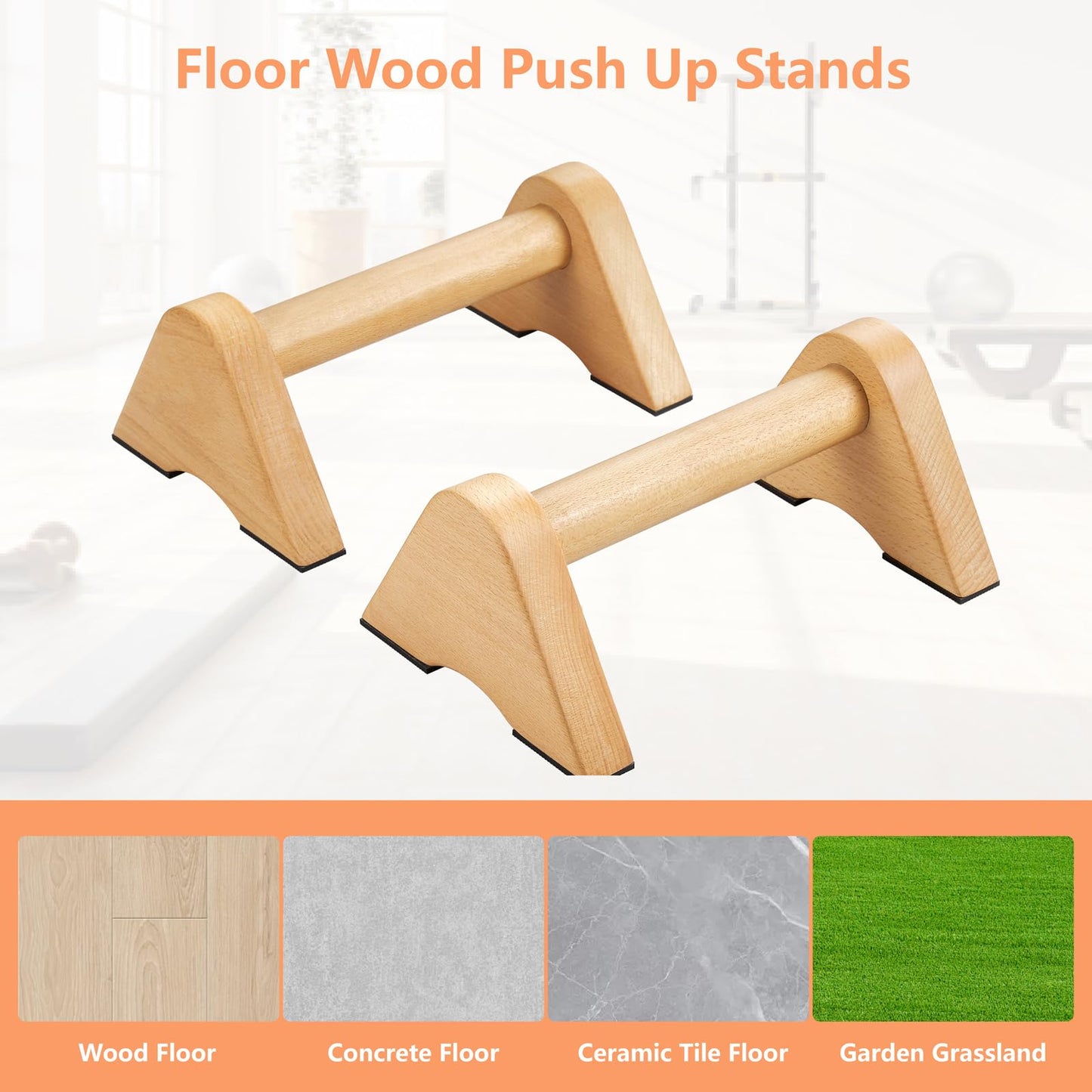 Purife Solid Wood Calisthenics Parallettes Bars Push up Handles 1 Pair, Strength Training Pushup Stands, Parallel Pushup Handstand Bars for Home Gym Workout