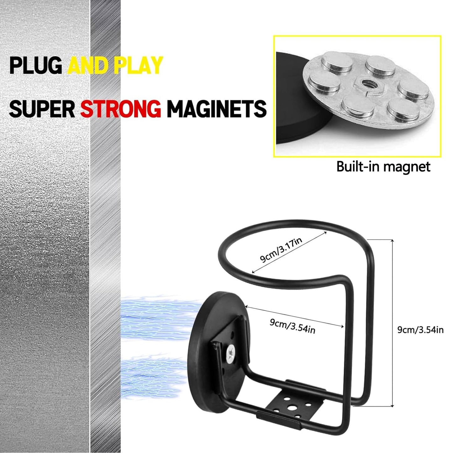 UNIGT 2 Pack Magnetic Cup Holder for Tractor, Portable Magnet Drink Holder, 3.54 inch-9 cm Heavy Duty Bottle Holder for Forklift Mower Bus Refrigerator Treadmill Boat Truck, Strong Magnetic Base