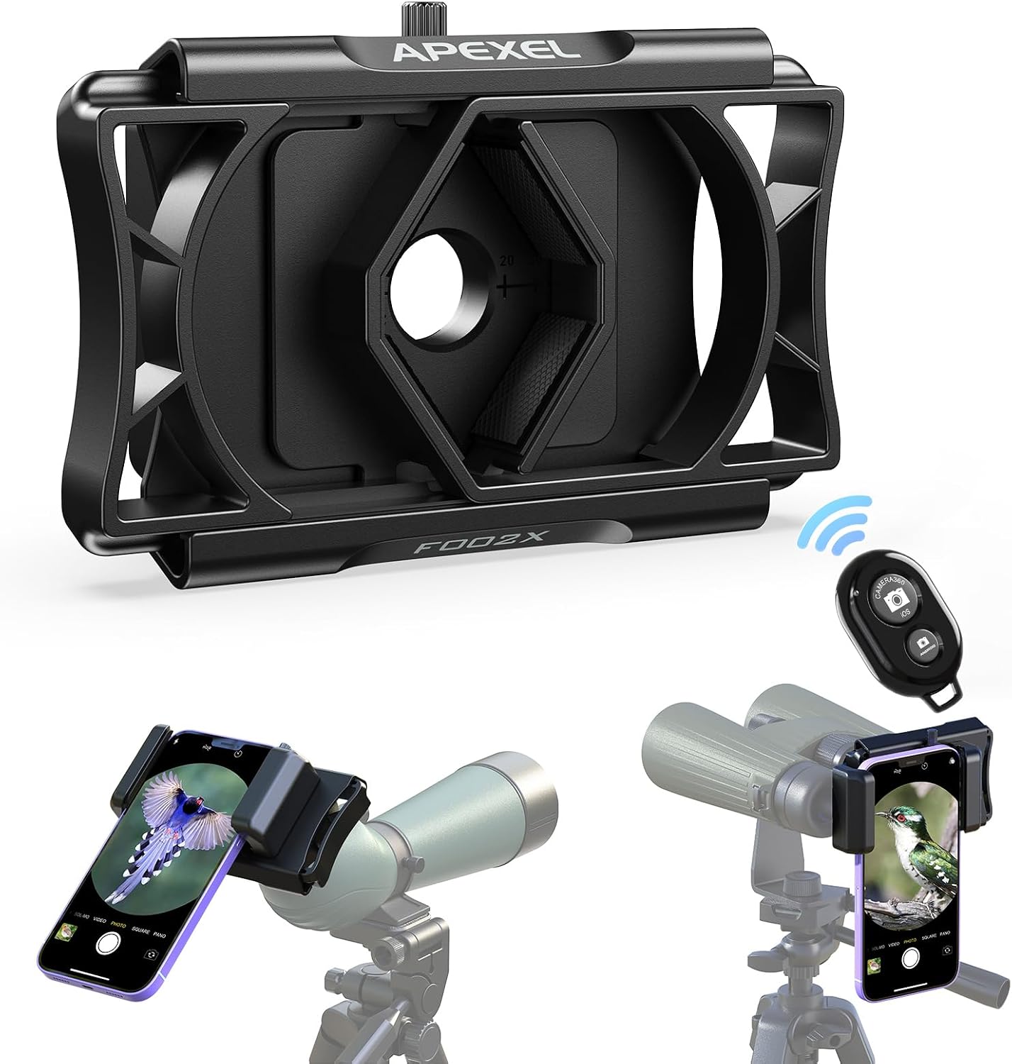 APEXEL 360 Telescope Phone Adapter, Upgraded Binocular Photo Adapter for Android & iPhone, Smartphone Mount