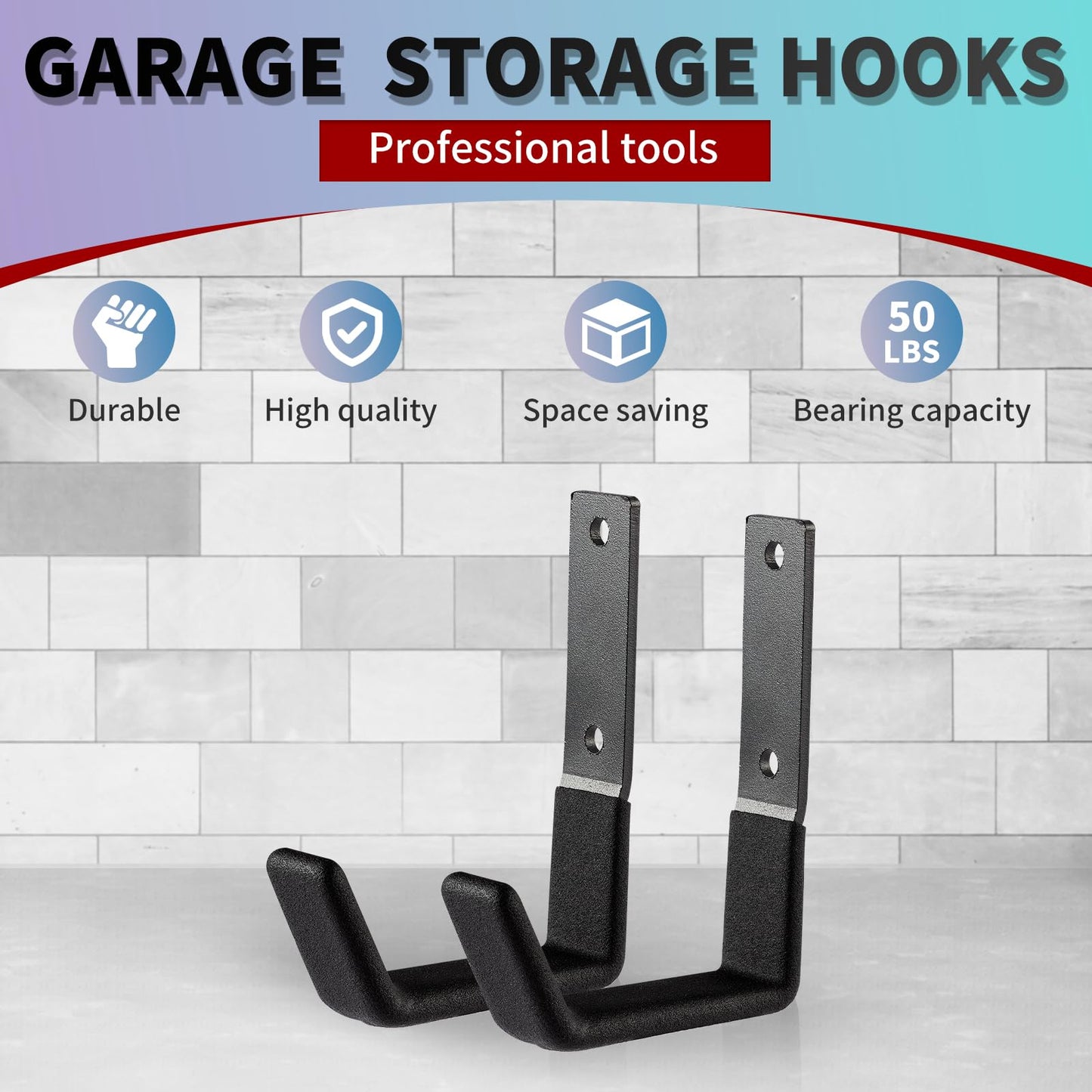 SINCHEEWAY Heavy Duty Wall Mount Hooks, Utility Hooks, Tool Organizer - Steel Garden/Garage Hose Hanger U Hooks (2, Small)