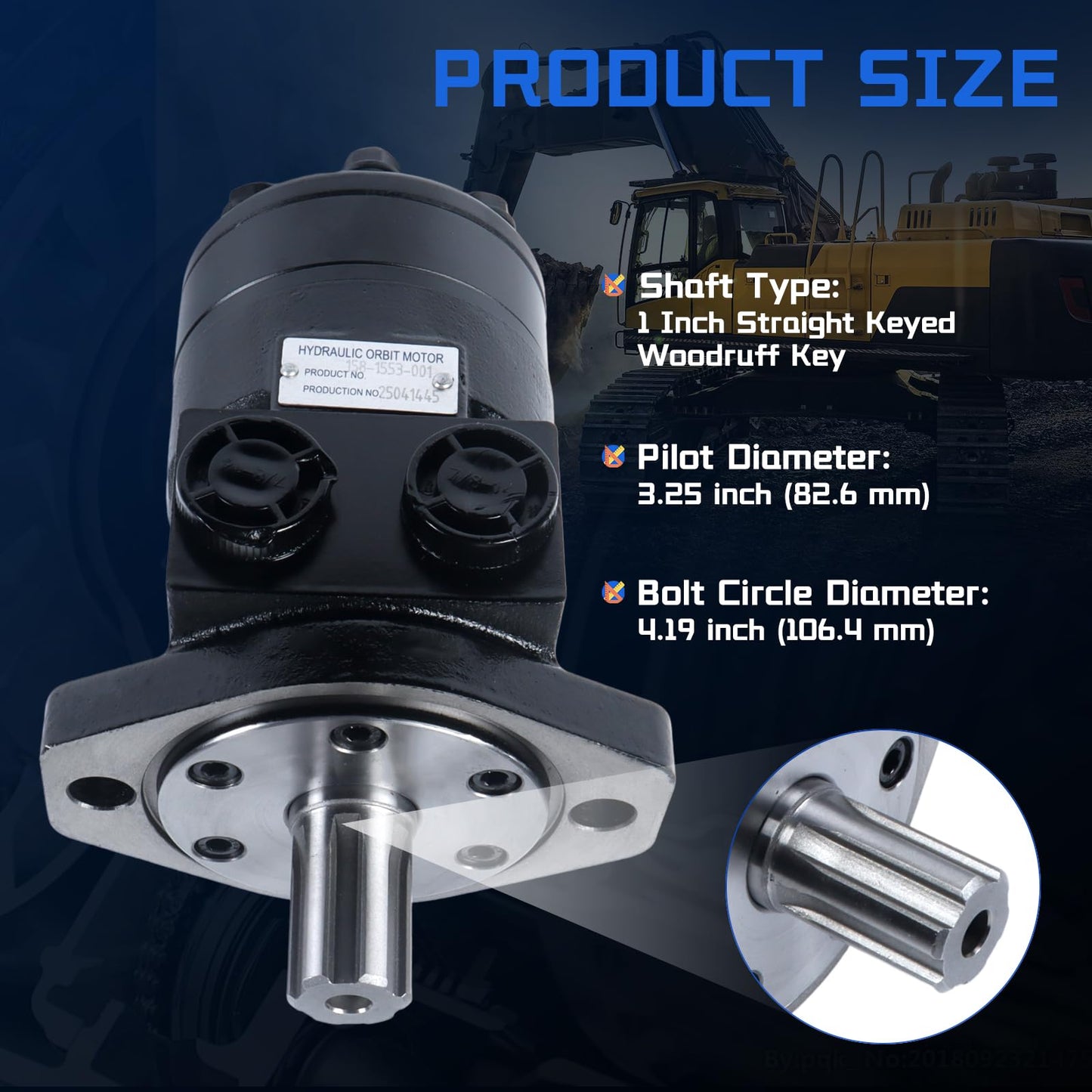 SINOCMP 158-1553-001 Hydraulic Motor, for Eaton Char-Lynn T Series 1pc Gerotor Motor, Replacement for Sweeper Auger Winch Log Splitter, 1553-001 Aftermarket Hydraulic Drive Motor