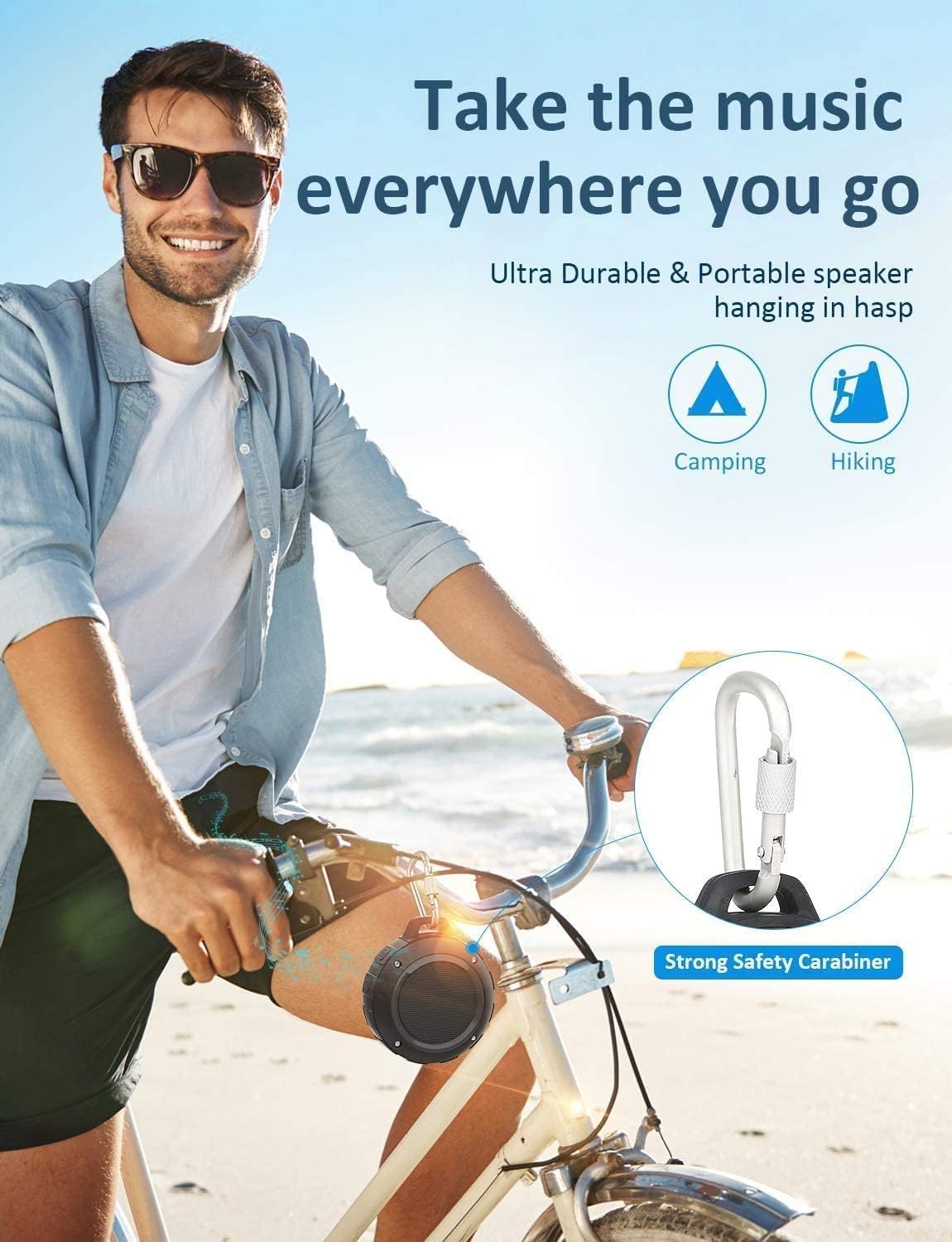 Kunodi Outdoor Waterproof Bluetooth Speaker, Wireless Portable Mini Shower Travel Speaker with Subwoofer, Enhanced