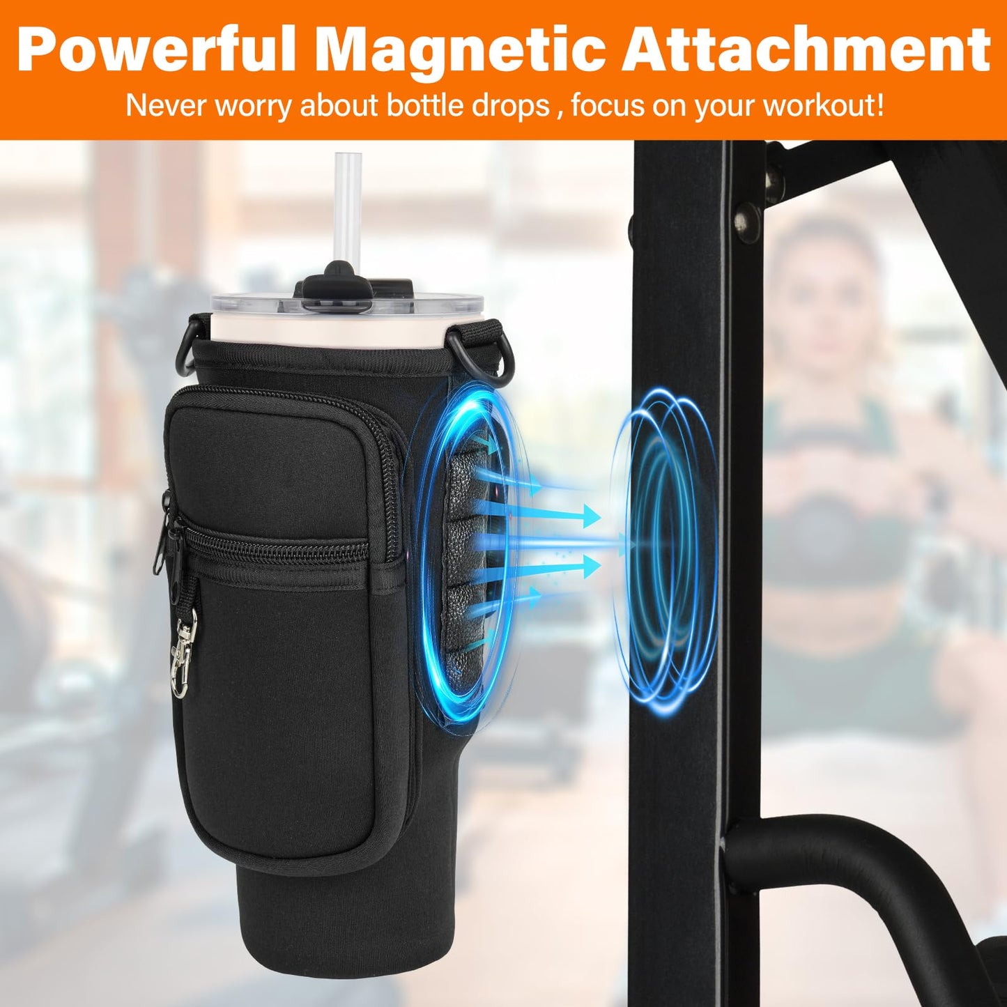 Magnetic Water Bottle Carrier Bag Compatible with Stanley/Meoky 40 oz Tumbler with Handle,Water Bottle Holder Pouch with Adjustable Shoulder Strap & Phone Pocket Fits for Stanley Cup Accessories