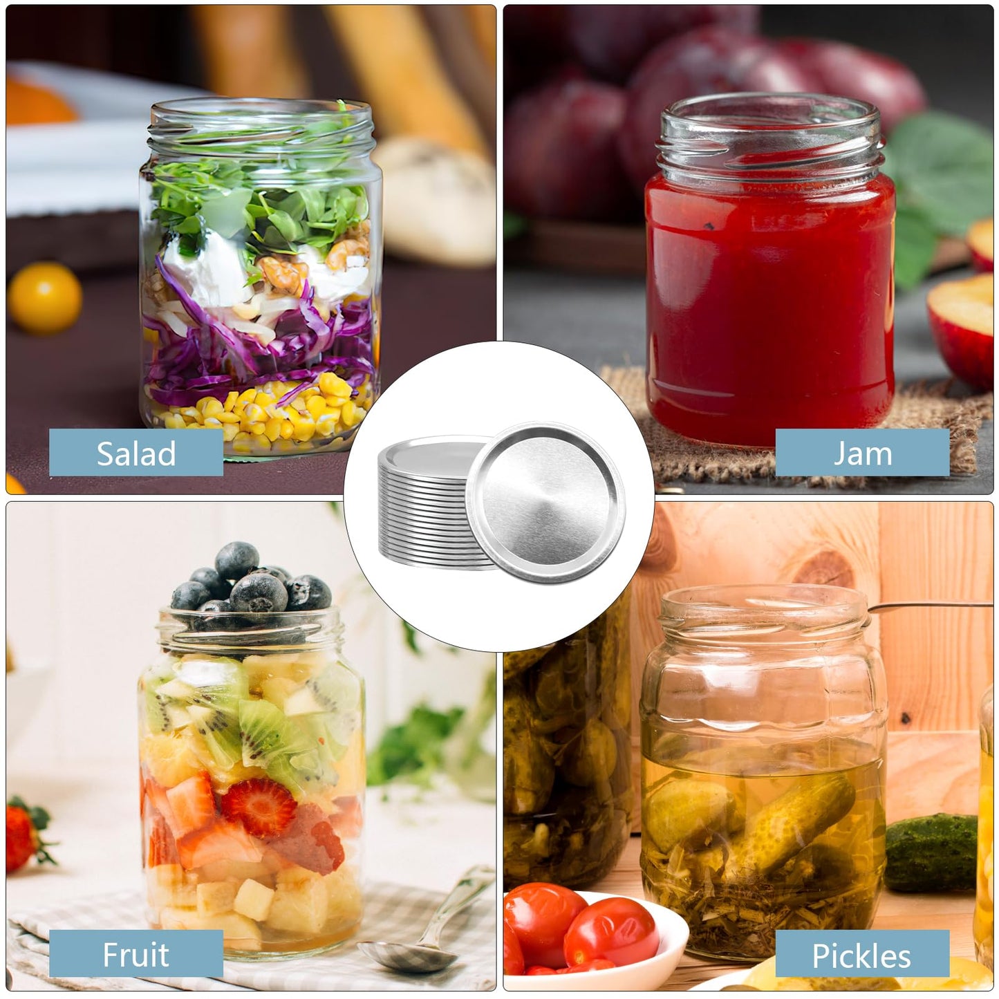 SIJDIEE 200Pcs 86 MM/3.4 Inch Wide Mouth Canning Lids, Leak Proof Split-Type Metal Canning Jar Lids for Ball Kerr Jar, Food Grade Material,100% Fit & Airtight for Wide Mouth Mason Jar Lids