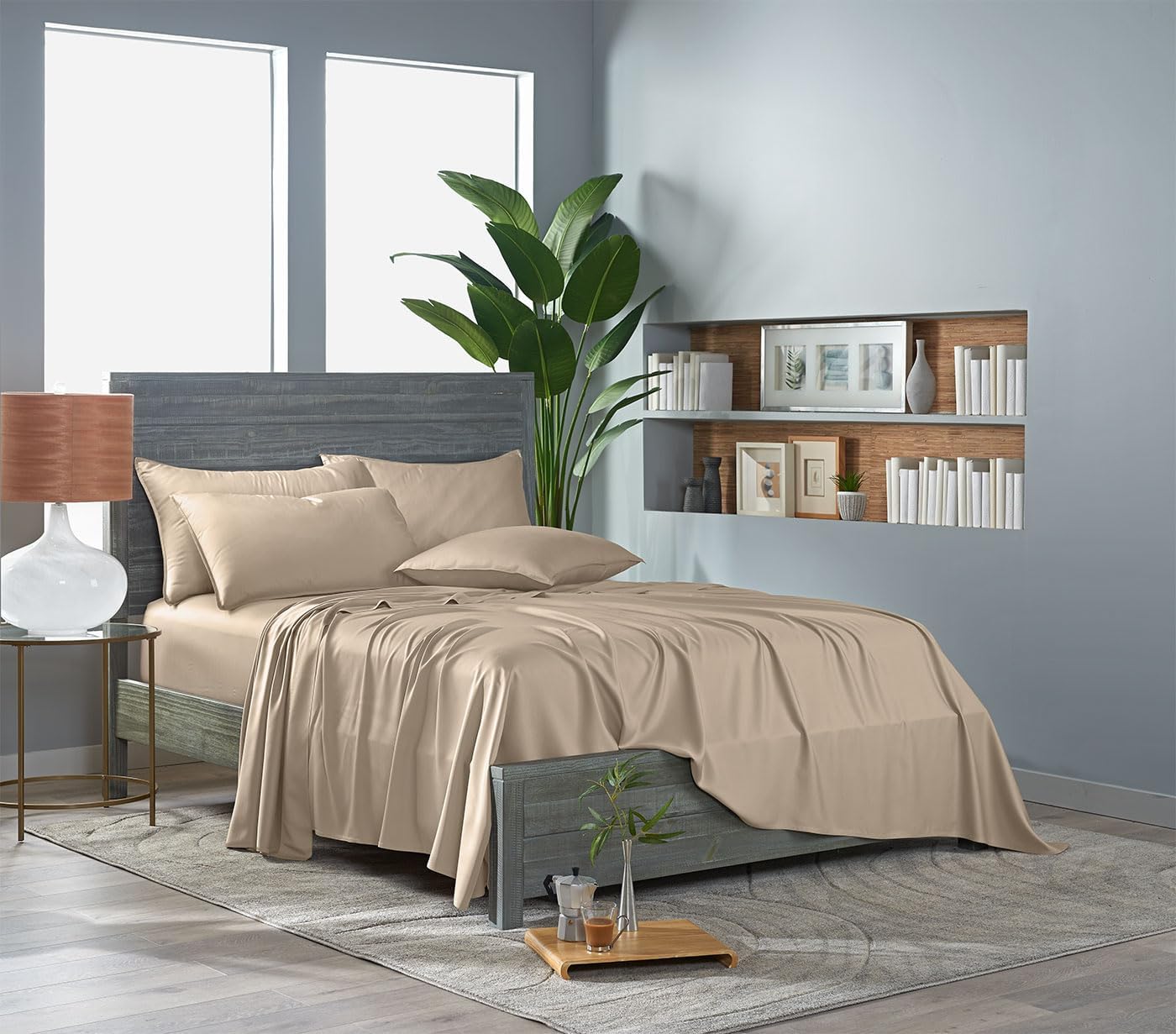 Pure Bamboo King Sheets - Luxuriously Soft 100% Organic Viscose Bed Sheet Set | Cooling & Durable (King, Almond)