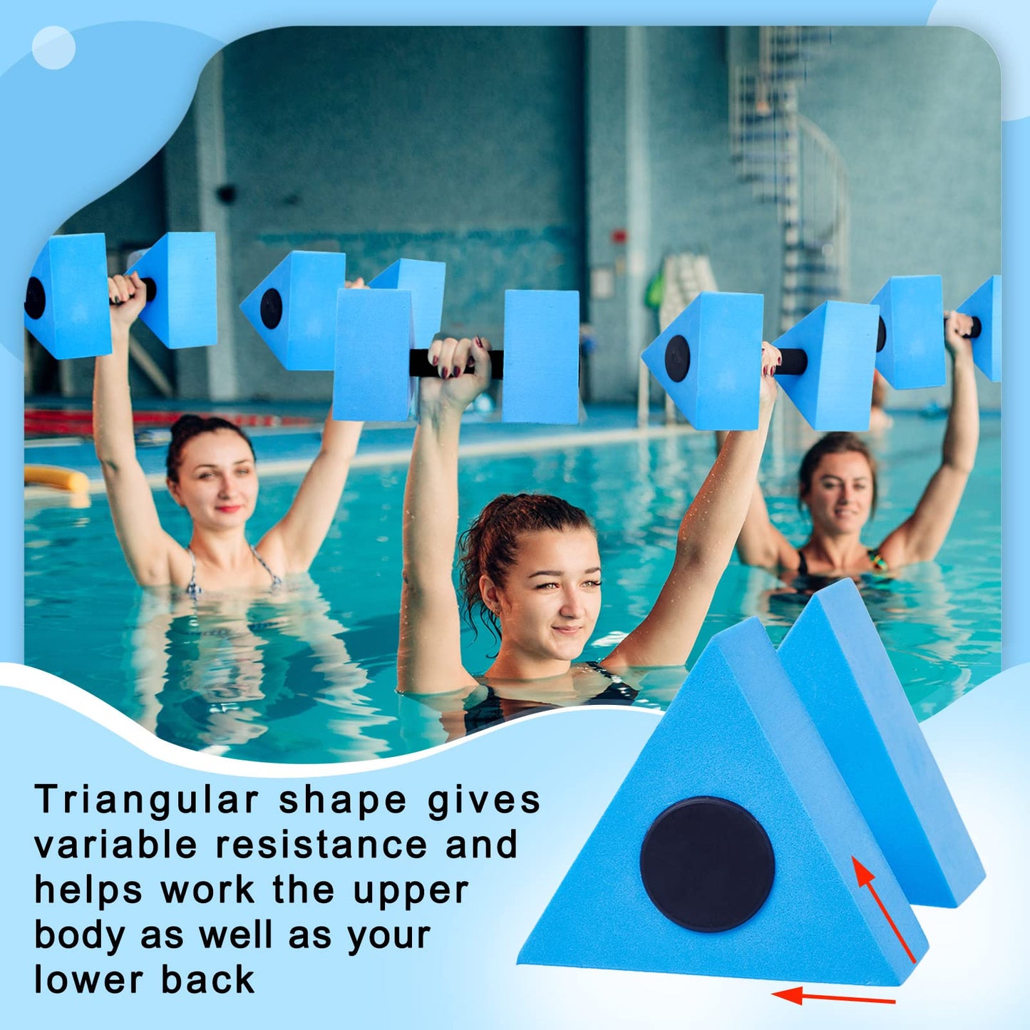 4 Pcs Triangular Aquatic Exercise Dumbbells Floating Water Weights for Pool Exercise Set EVA Foam Water Weights Resistant Water Aerobics Equipment Fitness Barbells Hand Bar for Pool Exercise Blue