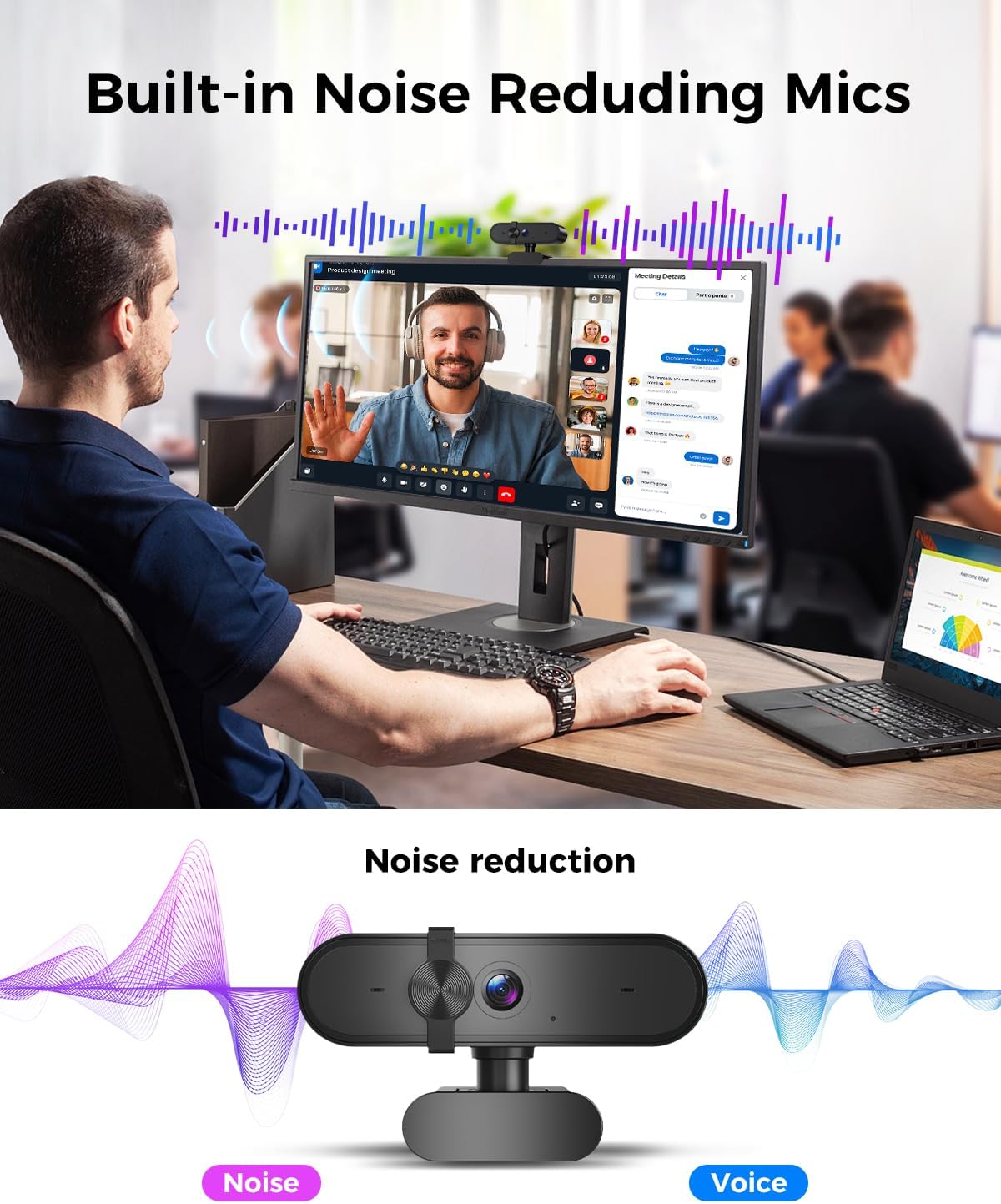 Edew 1080P Webcam Computer Camera with Microphone & Wide View - Auto Light Correction Webcam for PC, Mac, Laptop