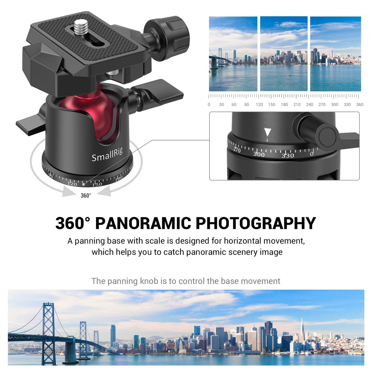 SmallRig Mini Ball Head, Tripod Head Camera 360° Panoramic with 1/4" Screw 3/8" Thread Mount and Quick Release Plate Metal Ball Joint for Monopod, DSLR, Phone, Gopro, Max Load 4.4lbs/2kg - BUT2665