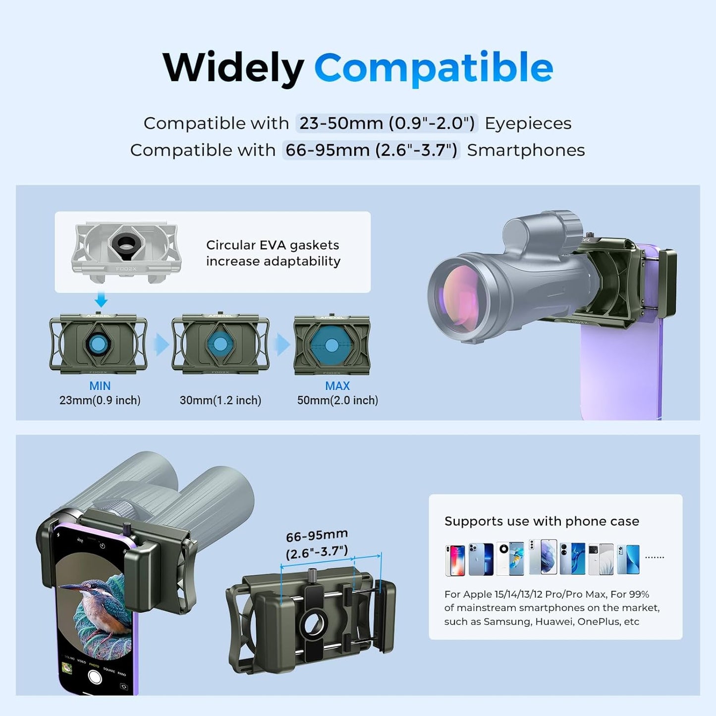 Evil eye 360 Upgraded Telescope Phone Adapter, Rotatable Binocular Photo Adapter for Android & iPhone,Smartphone Holder