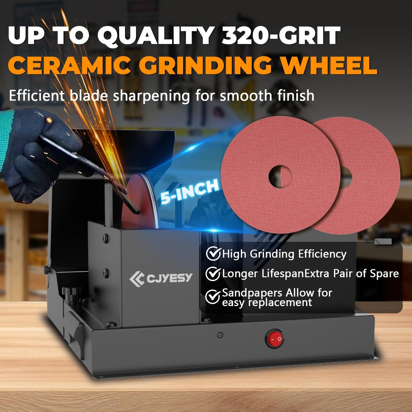 Heavy Duty Lawn Mower Blade Sharpener, 700W 1HP Blade Grinder with 5-Inch Ceramic Wheel, Fast Bench Sharpening Machine for Gator, Flat, High Lift & Low Lift Blades