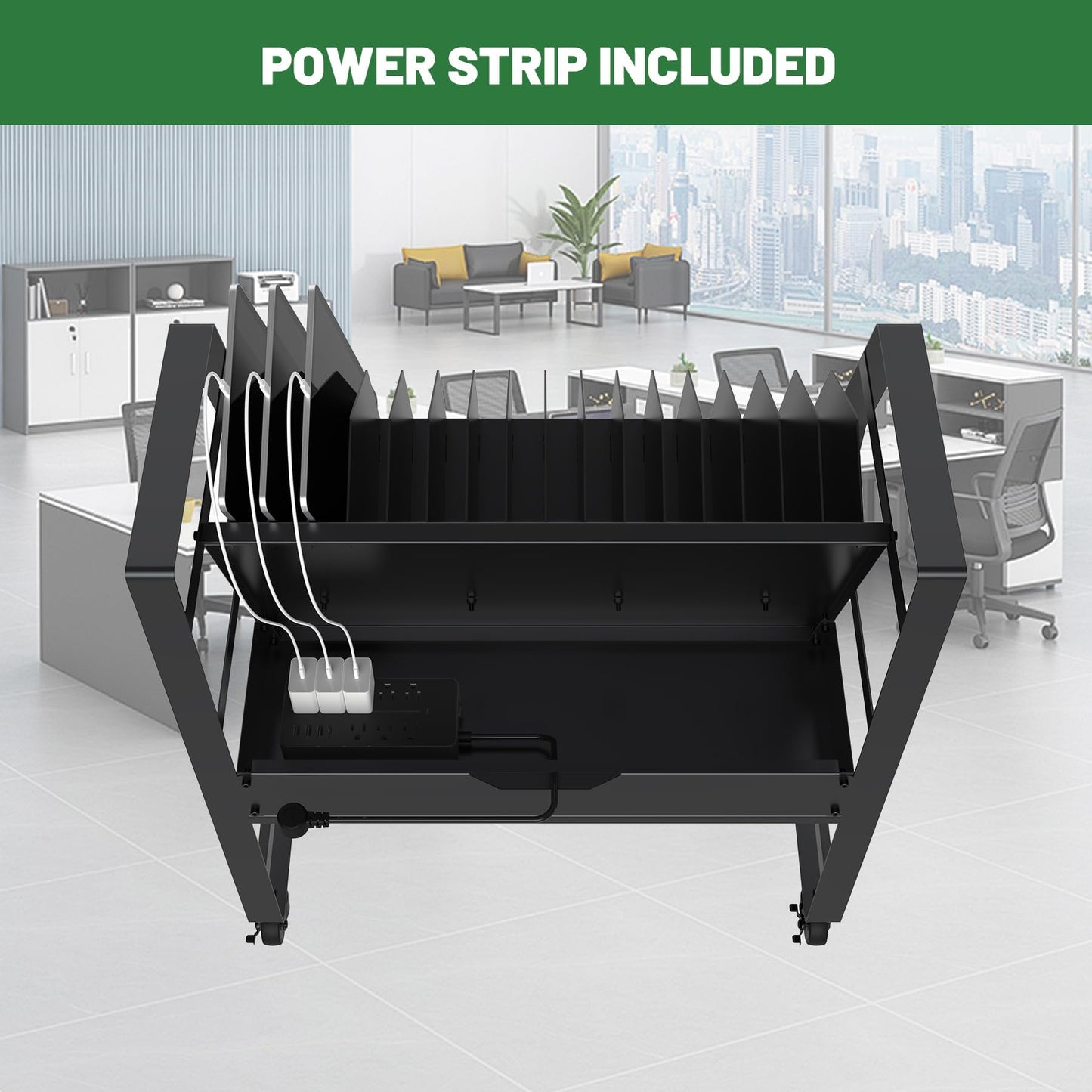 biosp 16 Devices Mobile Open Charging Cart, Rolling Charging Dolly Station with Wheels for Laptop, Computers, Chromebooks, Laptop Storage Rack for Office, Classroom (Power Strip Included)