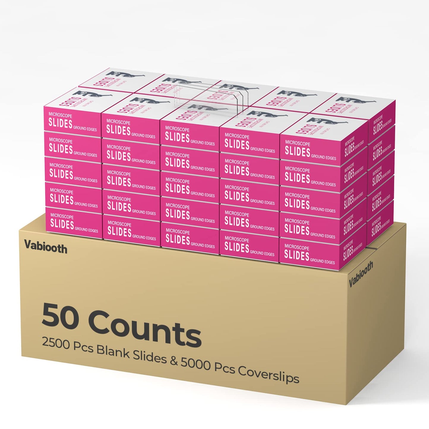 Vabiooth 50 Pack 7500 Pcs Microscope Slides Kit, 2500 Pcs Pre-Cleaned Blank Microscope Slides and 5000 Pcs 22x22mm Square Coverslips Cover Glass for Monocular Binocular Trinocular Microscopes