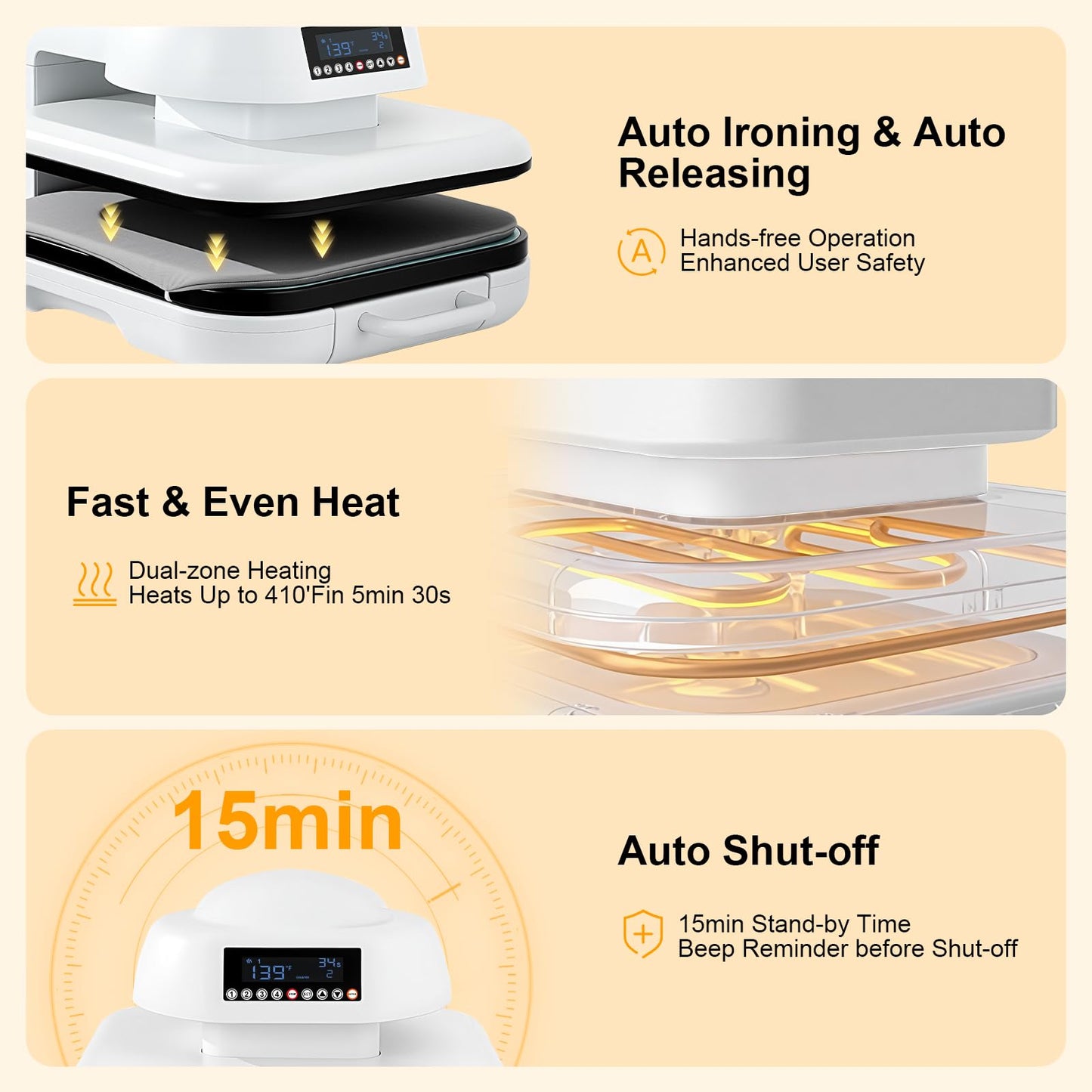Auto Heat Press 2, Heat Press Machine for T Shirts with Adjustable Pressure & Higher Heating Height, Rapid Heating, Even Heat Distribution, 15x15 for HTV, Sublimation, Heat Transfer Projects