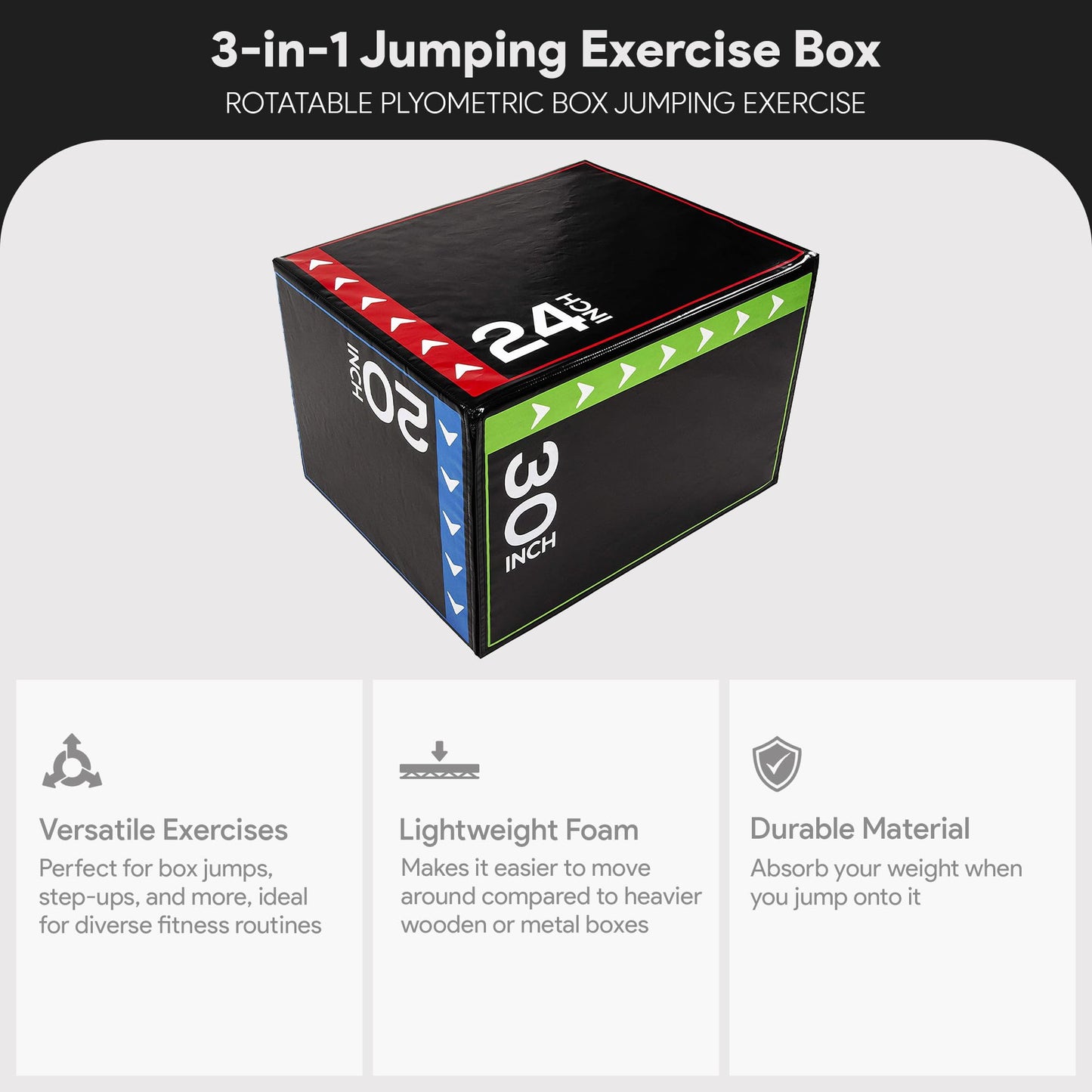 BalanceFrom 3 in 1 20 Inch 24 Inch 30 Inch Foam Plyometric Box Jumping Exercise Jumping Trainer, Multi-Color, 16-Pound