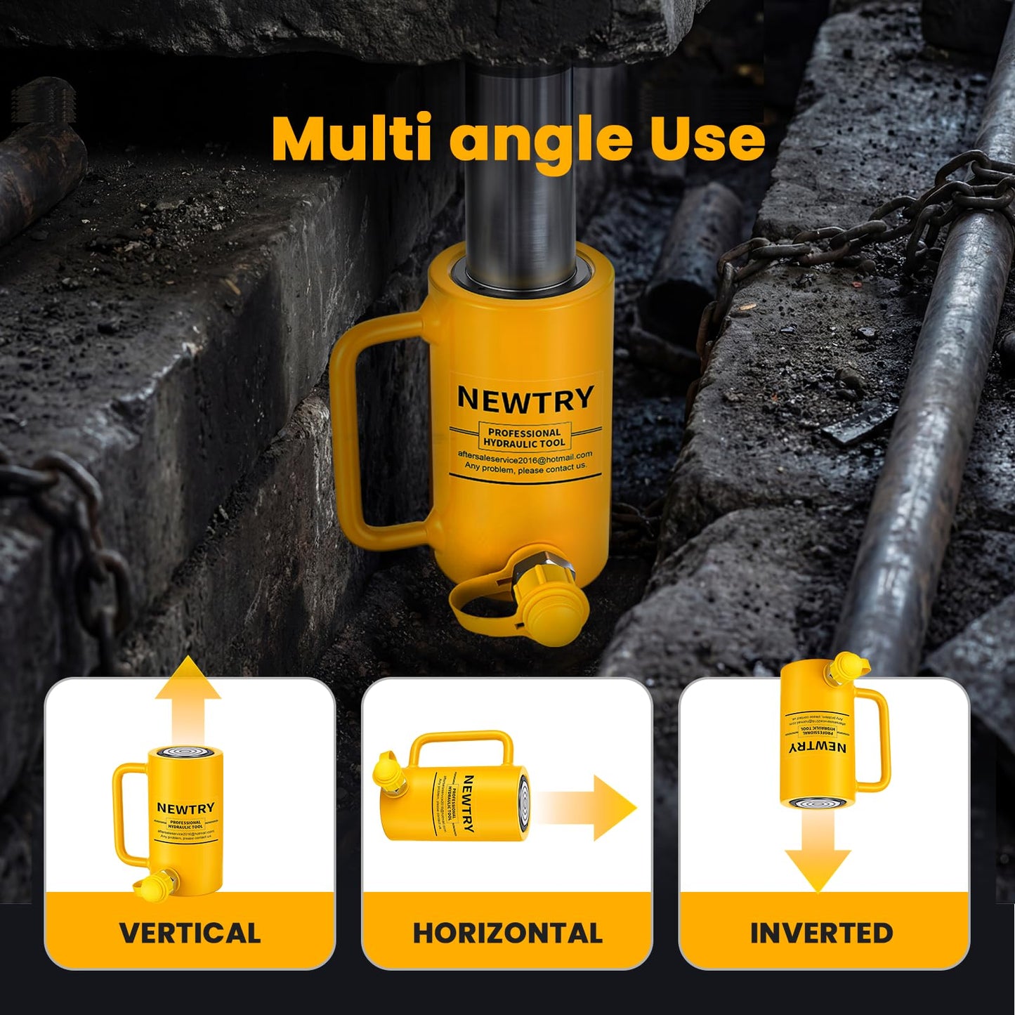 NEWTRY 20 ton Hydraulic Cylinder Long Jack 4” Stroke Porta Power Ram Jack Lifting Cylinder Retract Automatically for Shipbuilding Bridge Construction