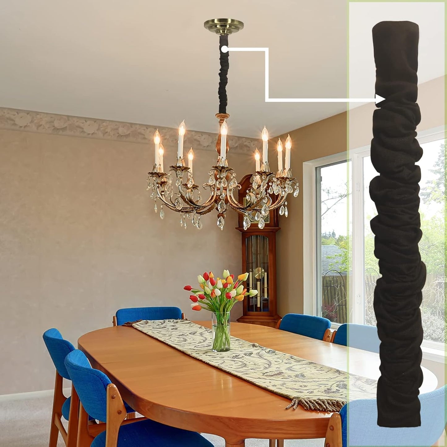 EIFHYT 2 Pack 6Feet Fabric Cord Cover & Chandelier Chain Cover Length for Chandelier Lighting Wires Natural Burlap Easy