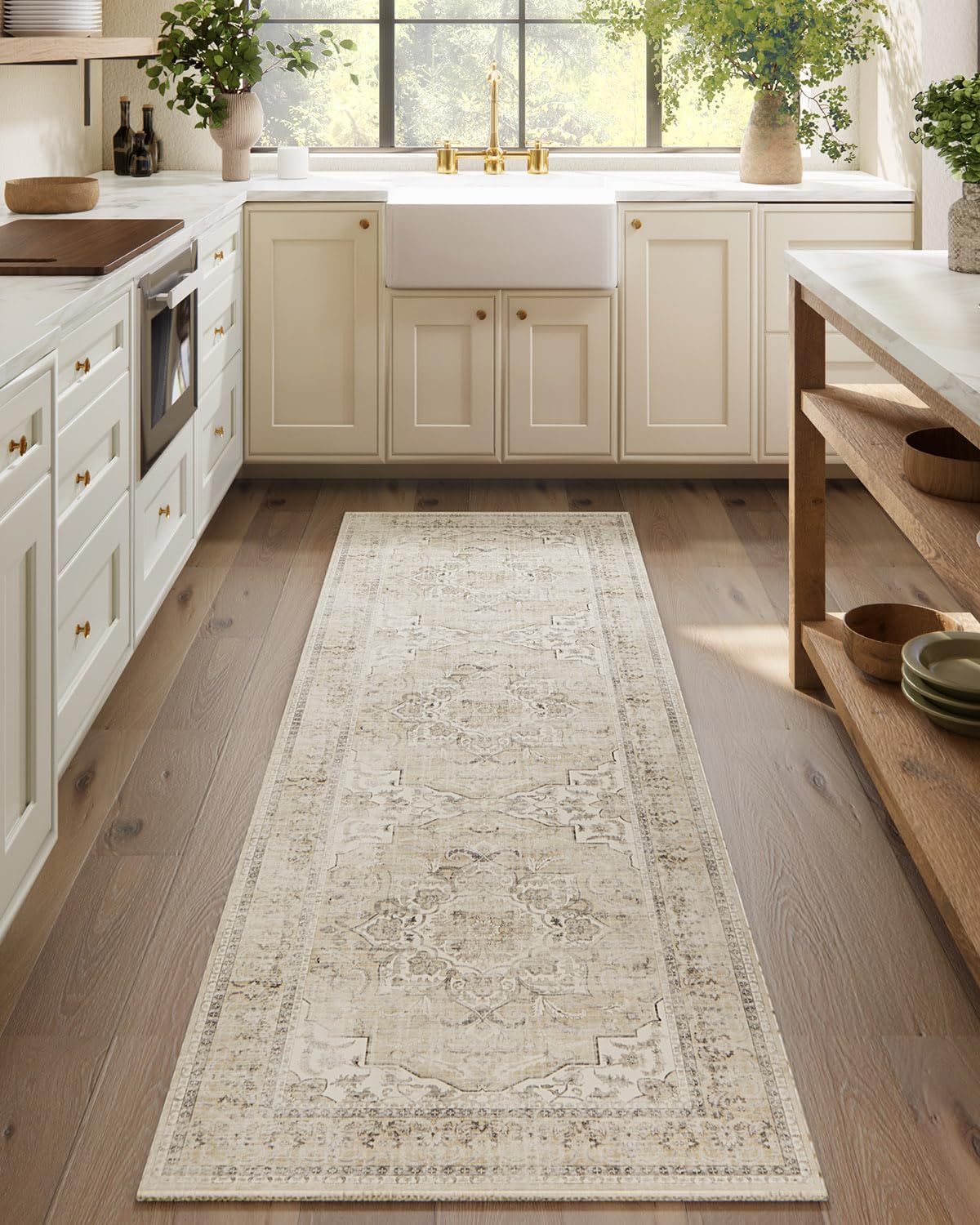 Skiennix Machine Washable Runners Rug - Soft Faux Wool | Non-Slip Rubber Backing, 2'6"x8' for Hallways & Kitchen
