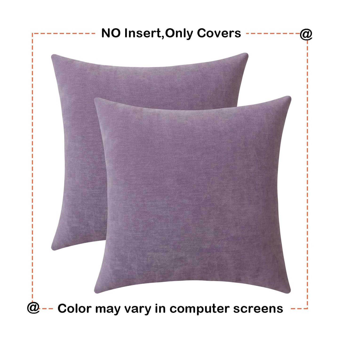 Qanatmz Lavender Cozy Soft Throw Pillow Covers, Light Purple Decorative Chenille Square Couch Cushion Cases for Sofa Decor, Set of 2, 18 x 18 Inches
